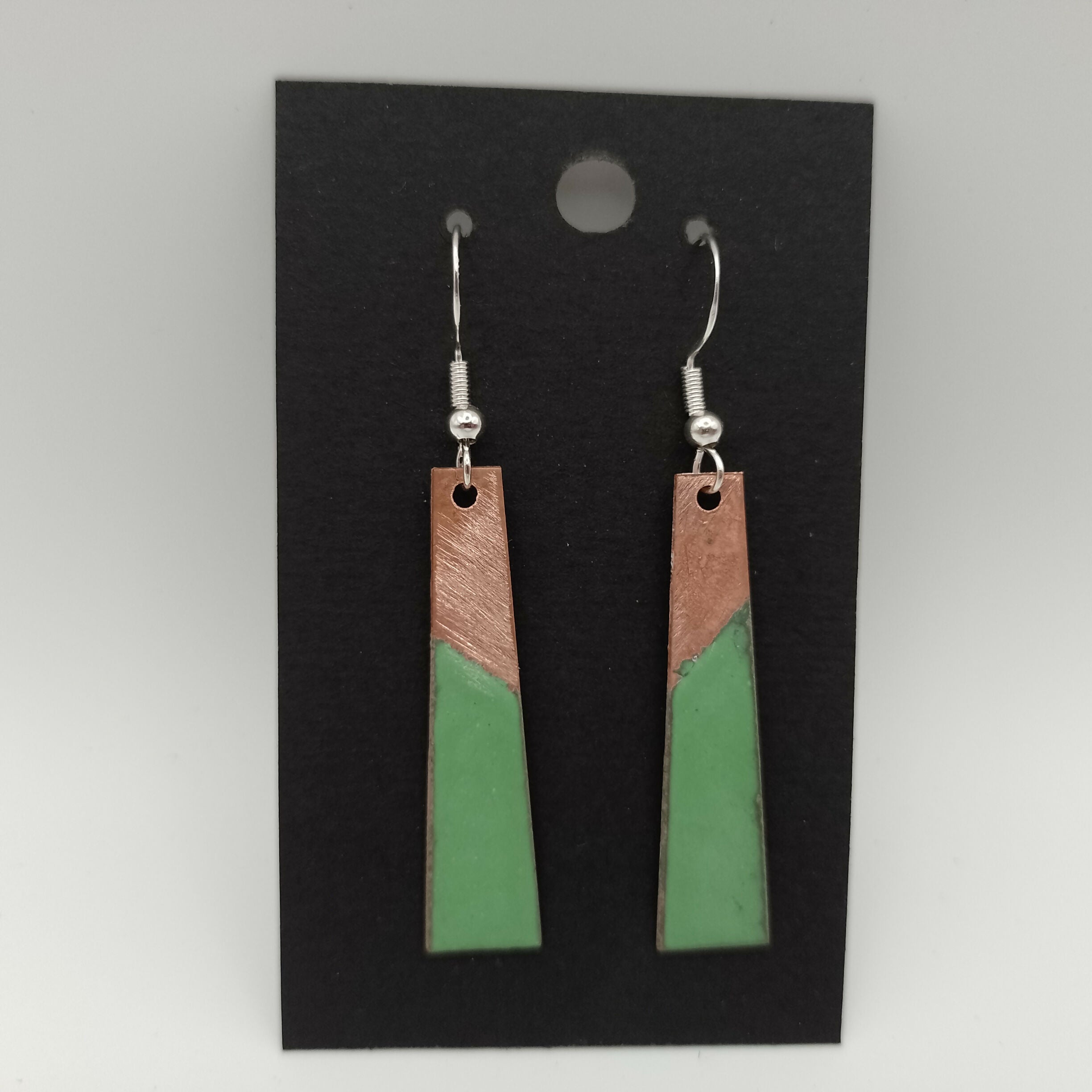 Apple Green and Copper Enamel Drop Earrings