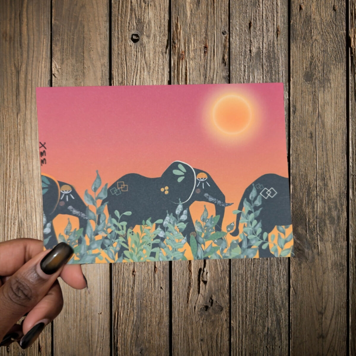 A6 Print- Elephants & Sundown