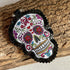Bright Sugar Skull Keyring, Fabric Sugar Skull Key Ring With Glitter Background, Sparkly Bag Charm, Halloween Gift
