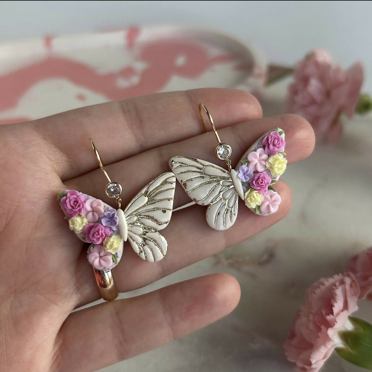 Floral Butterfly Drop Earrings