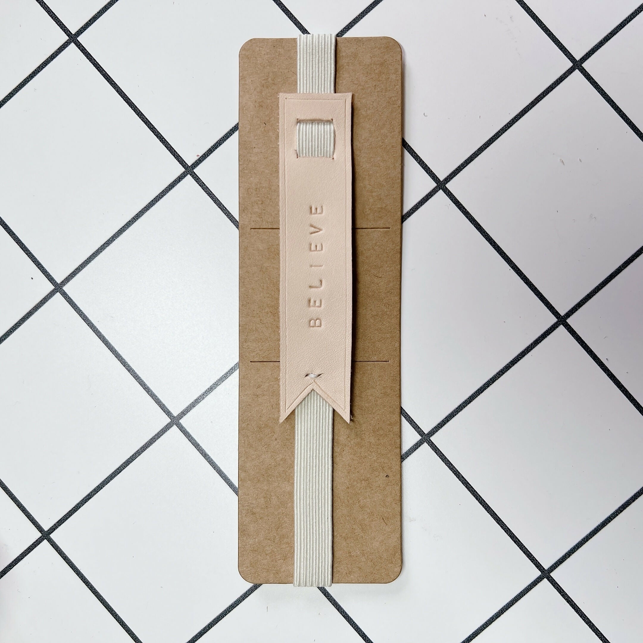 Rubber Strap Leather Elastic Bookmark - BELIEVE