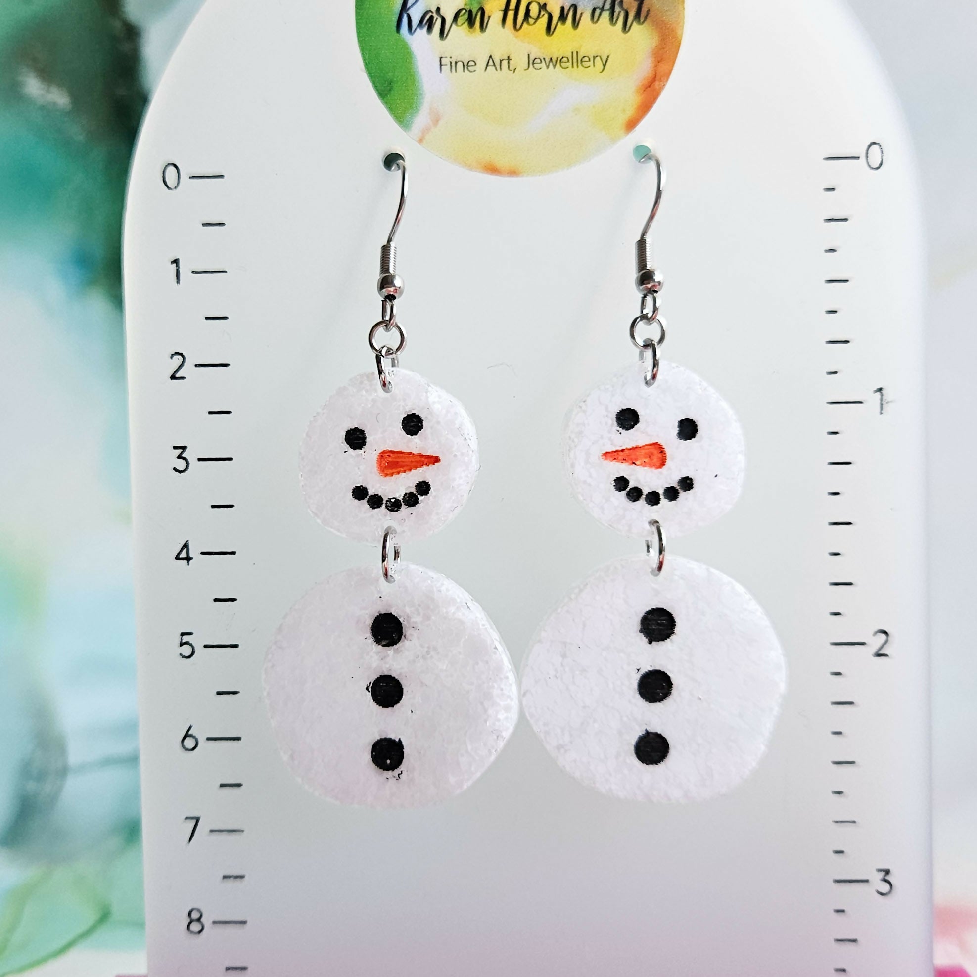 Handmade Resin Glitter Snowman Christmas Earrings