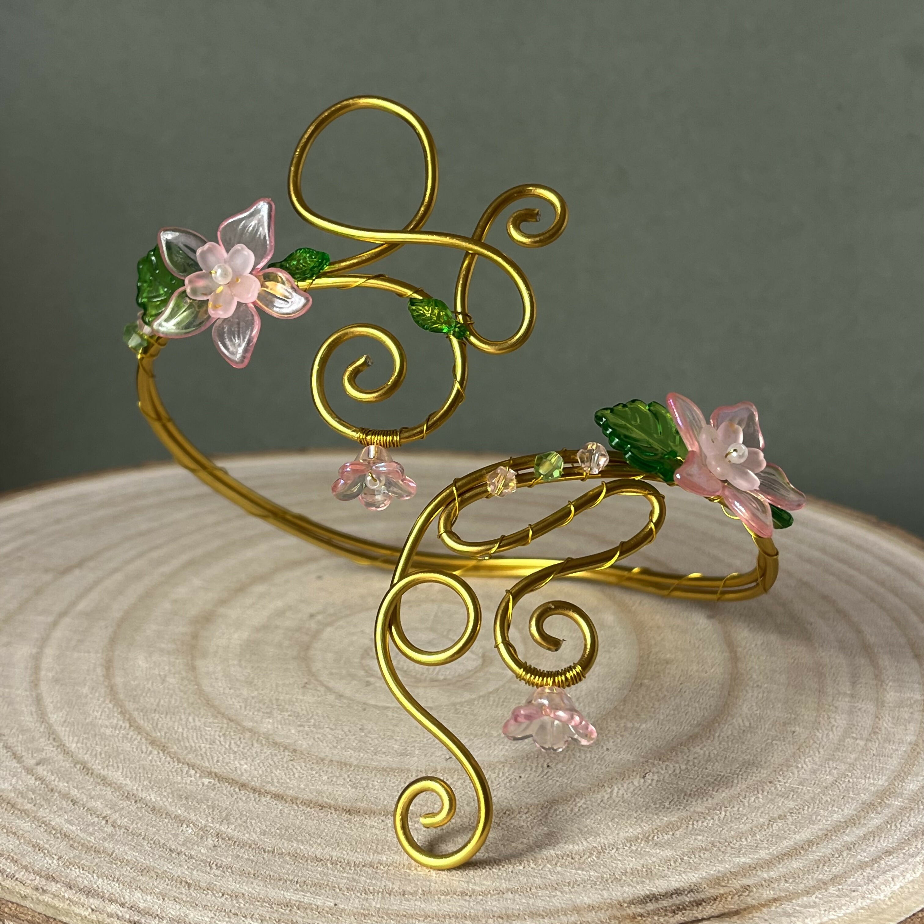 Flowery Fairy Wire Wrapped Arm Cuff In Gold