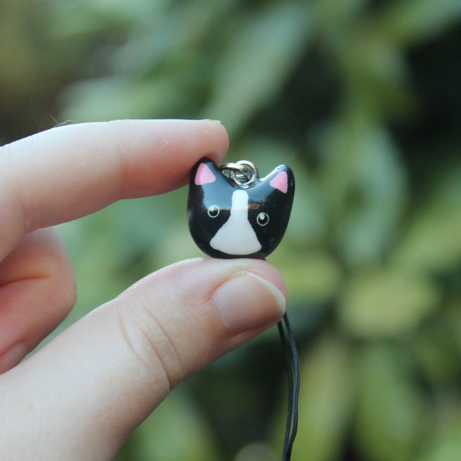 Handmade Polymer Clay Tuxedo Cat Phone Charm