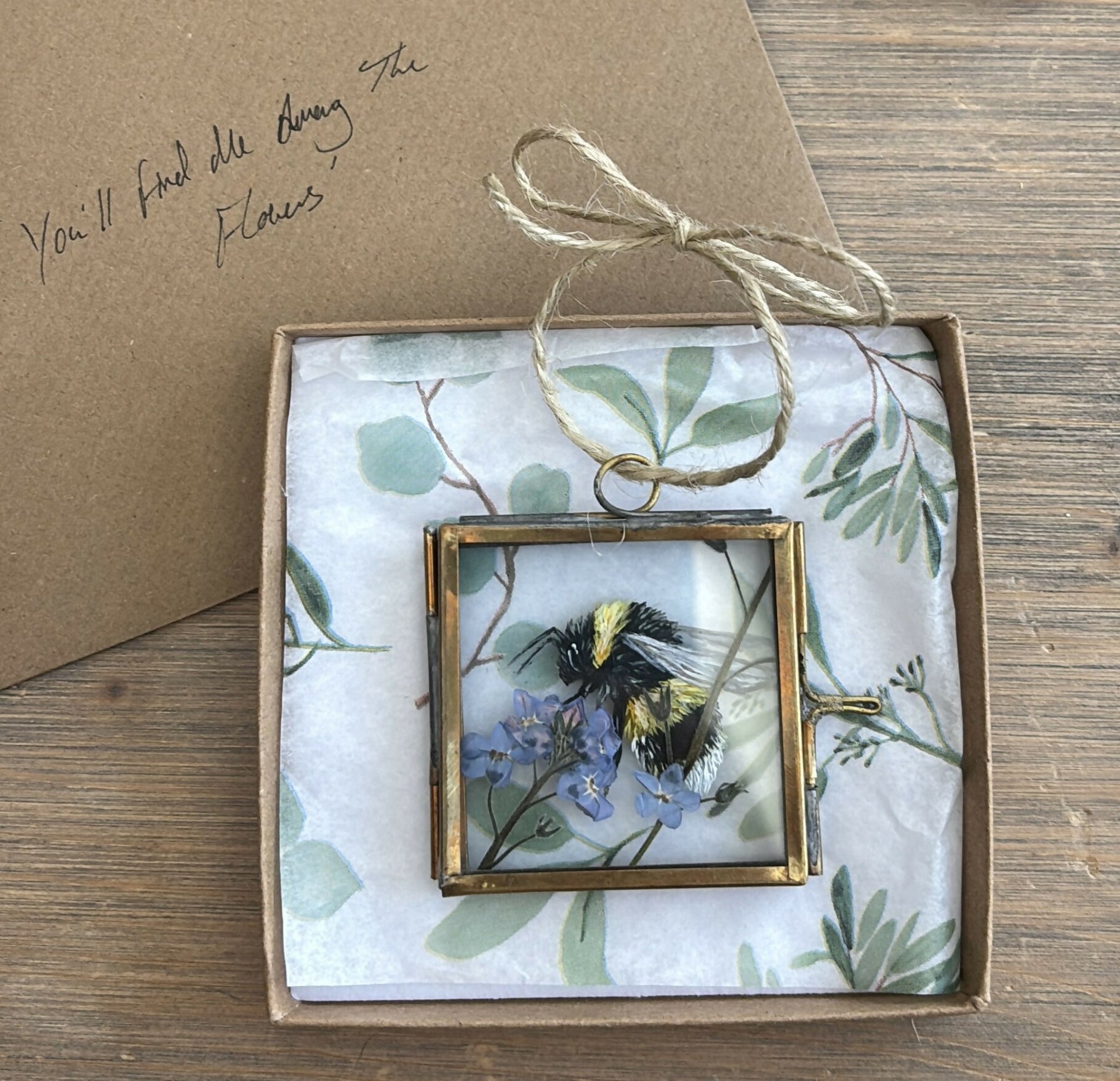 Original Bee Painting 'You'll Find Me Among The Flowers' Glass Hanging