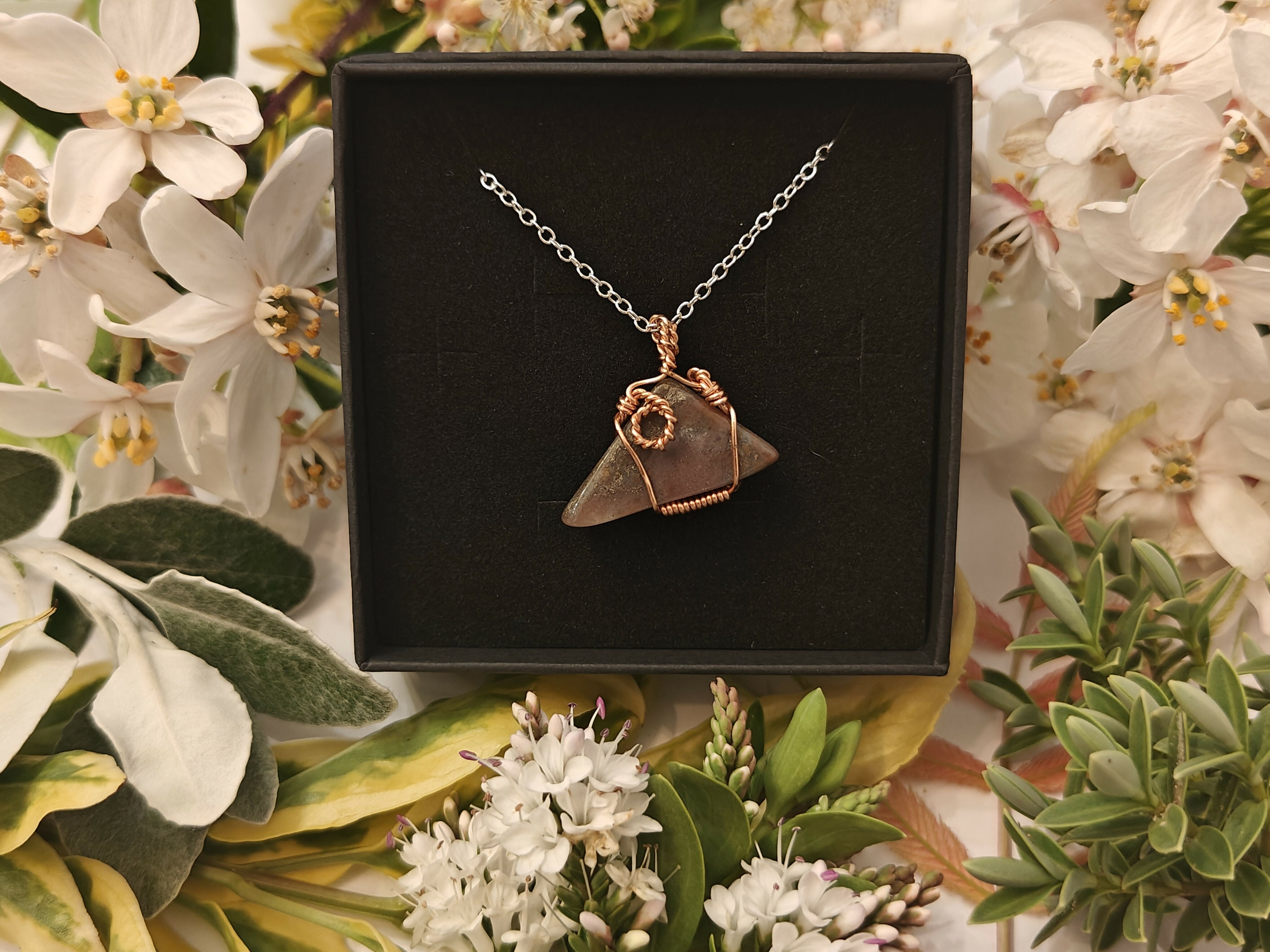 Jasper Wire Wrapped Crystal Necklace on Sterling Silver Chain