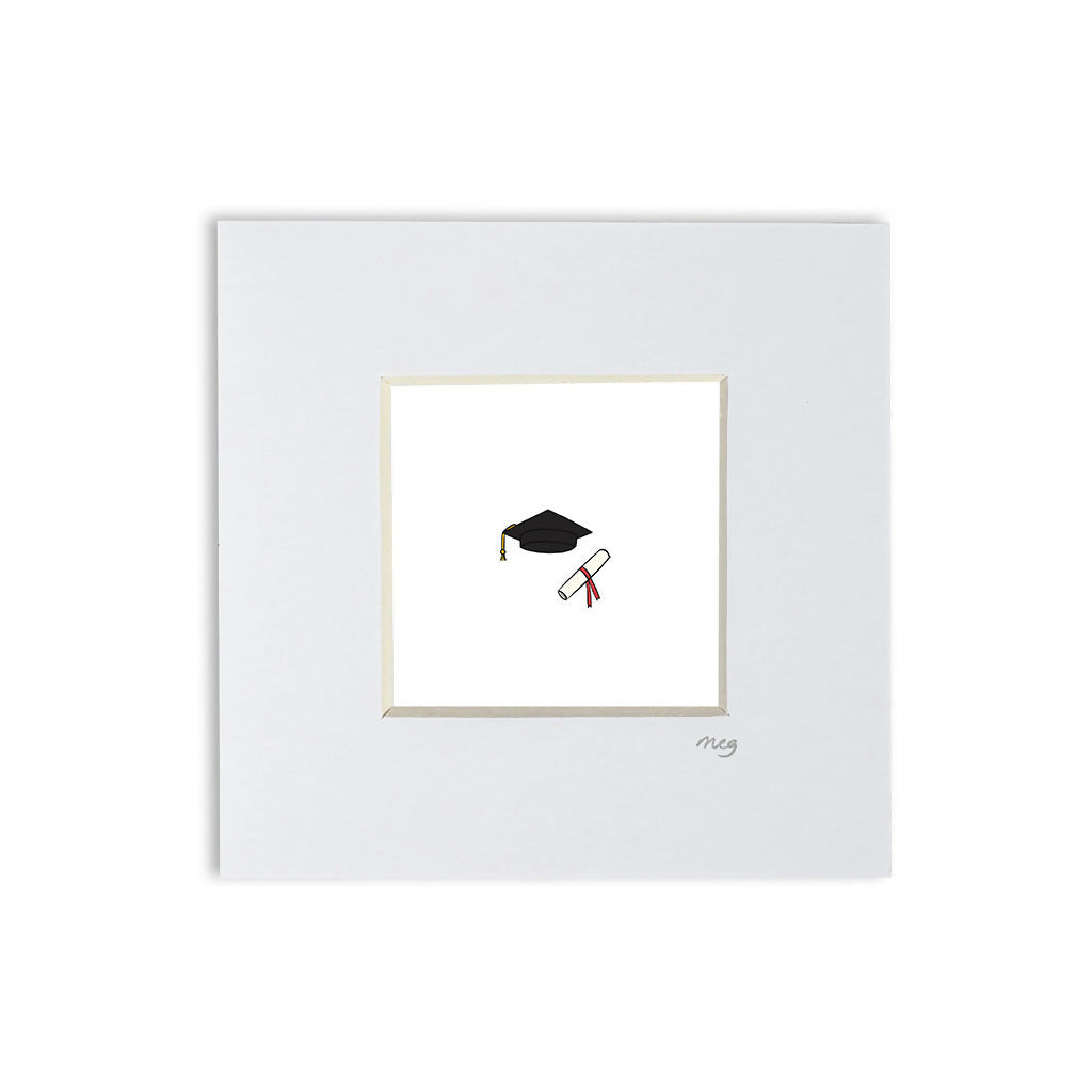 Graduation Cap and Scroll 4x4" Mounted Mini Print