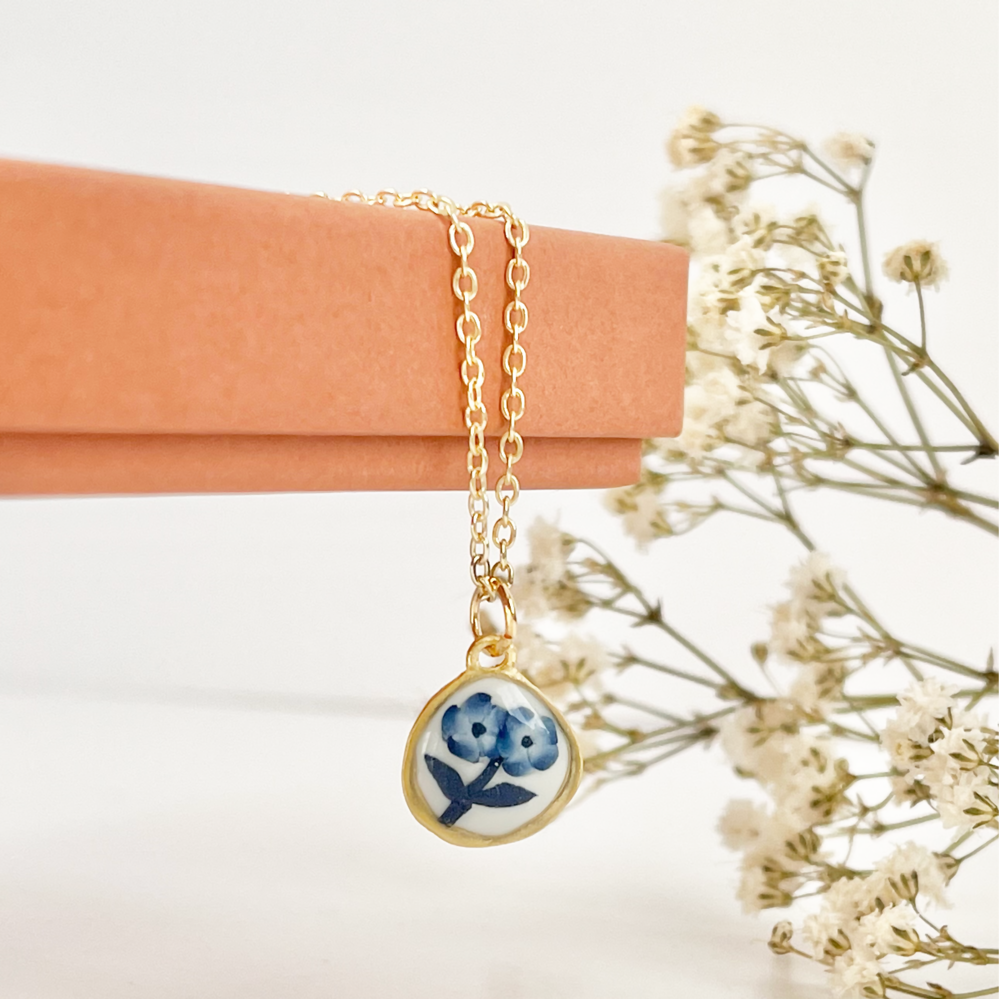 Blue China Necklace No. 1 - Handmade Polymer Clay Necklace