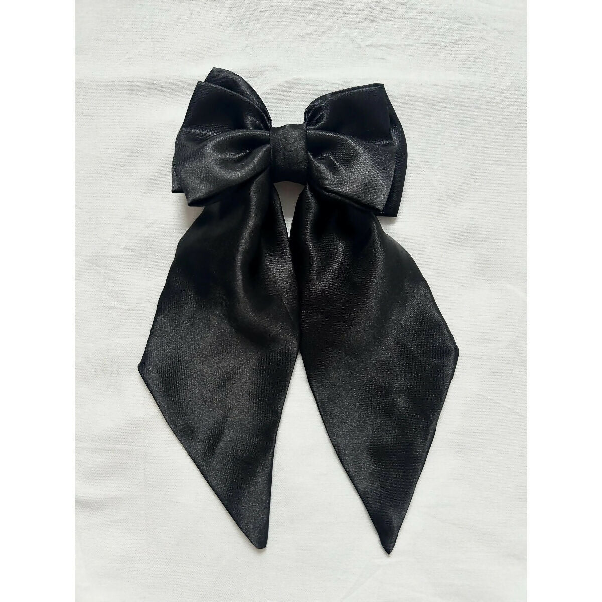 Black Satin Hair Bow with Barrette Clip