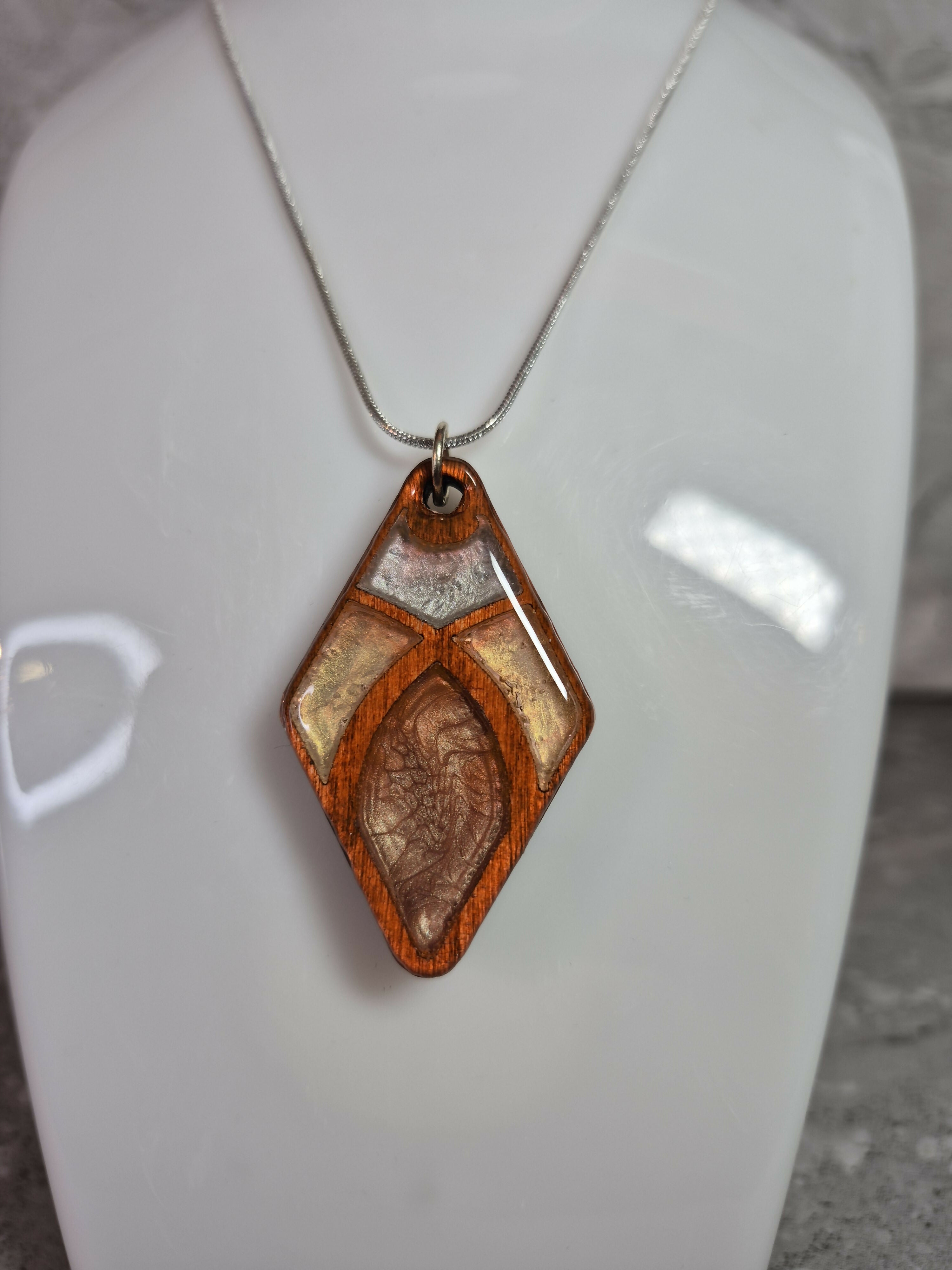 Unique Hand Crafted Diamond Shape Pendant Divided Into Four Separate Sections