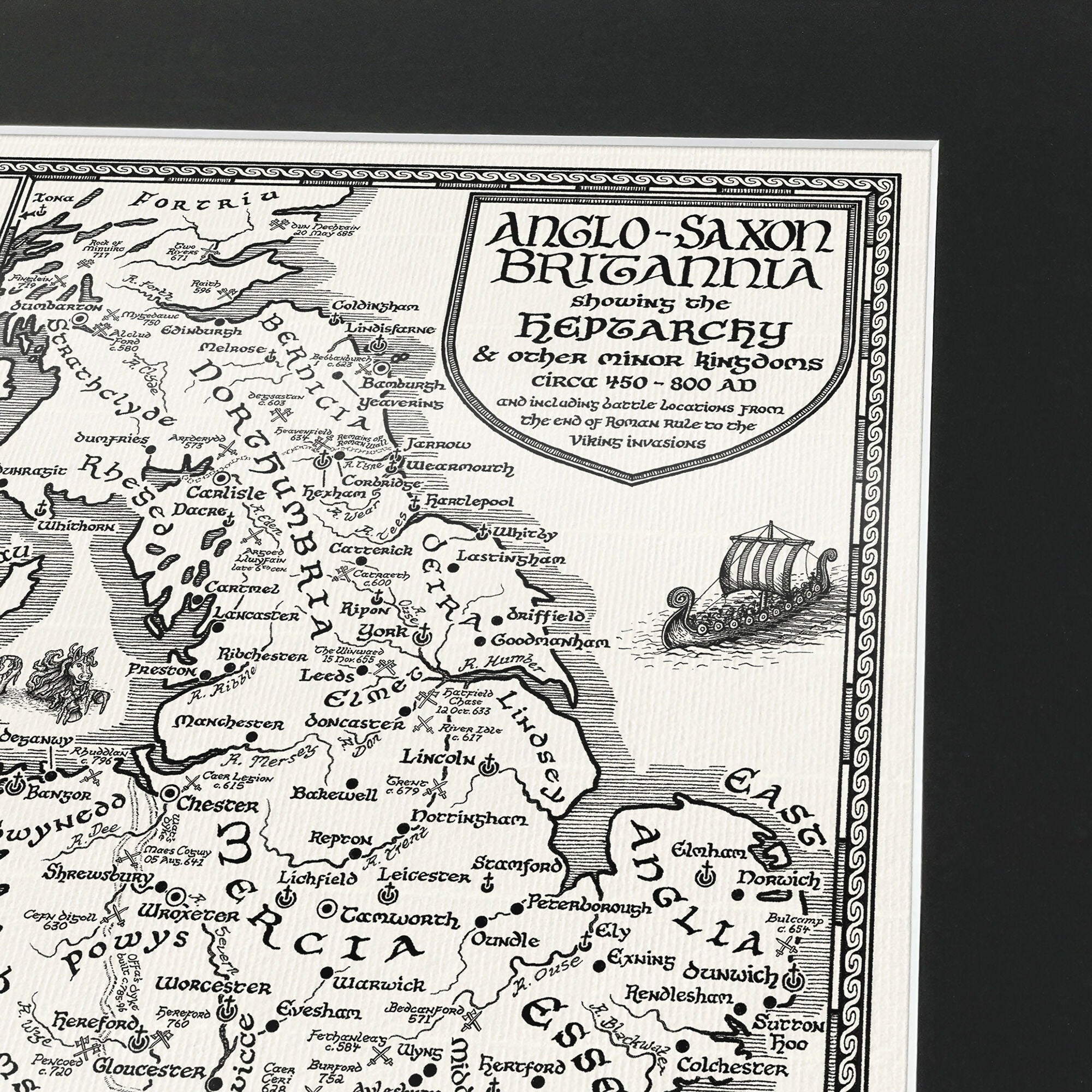 Anglo Saxon Britain Map Hand Drawn Fine Art Print