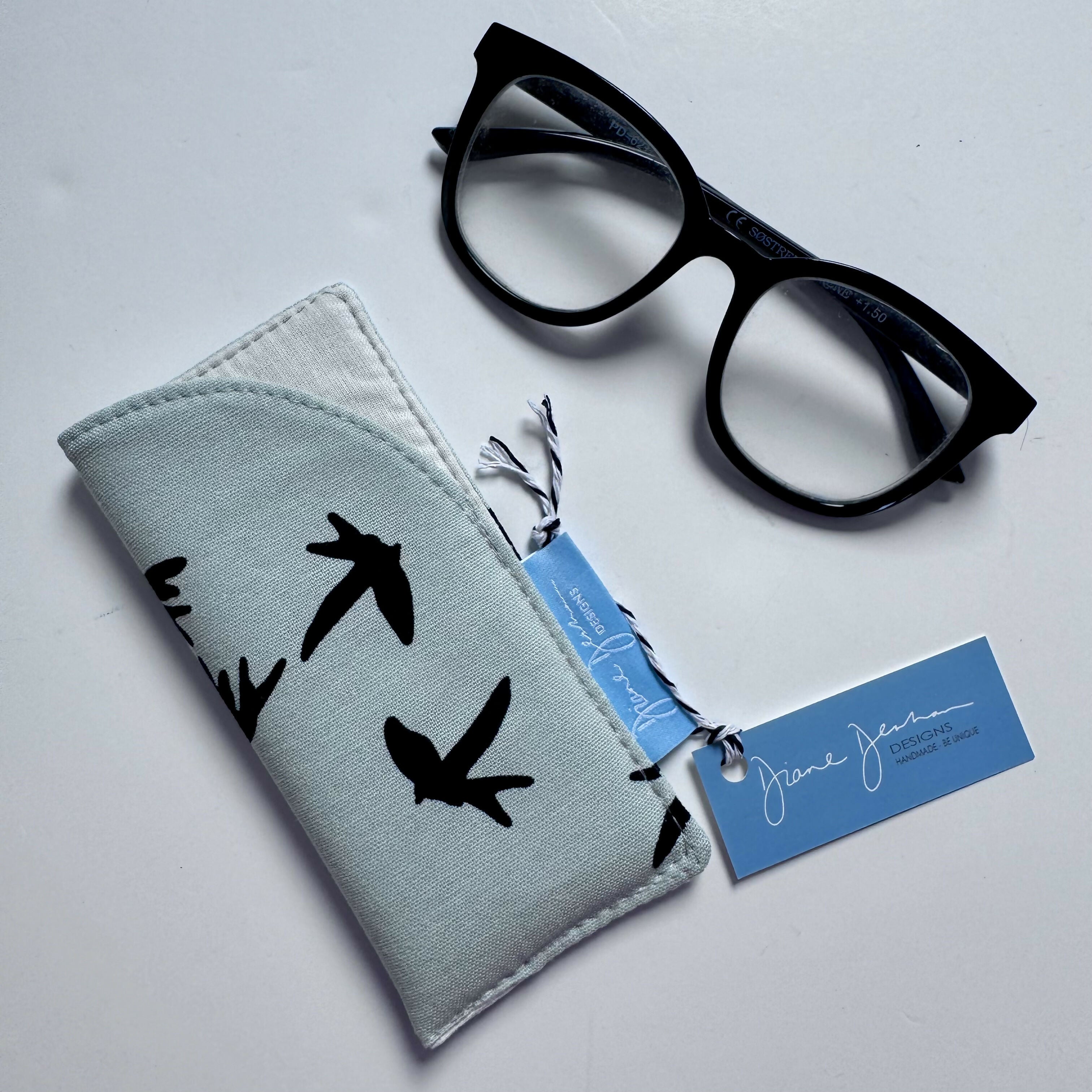 Slip In Glasses Case - Mint Birds