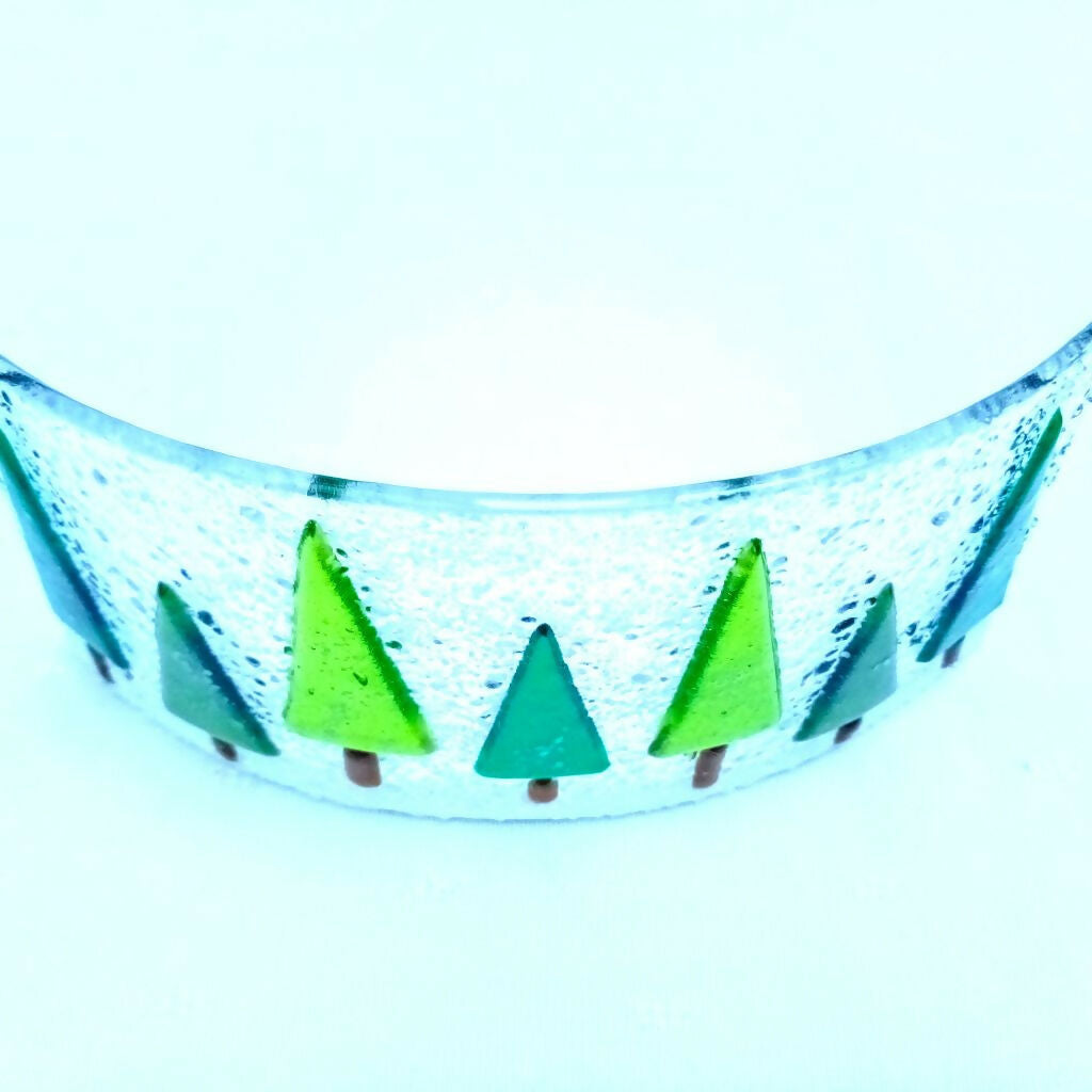 Fused Glass Curve With Christmas Trees