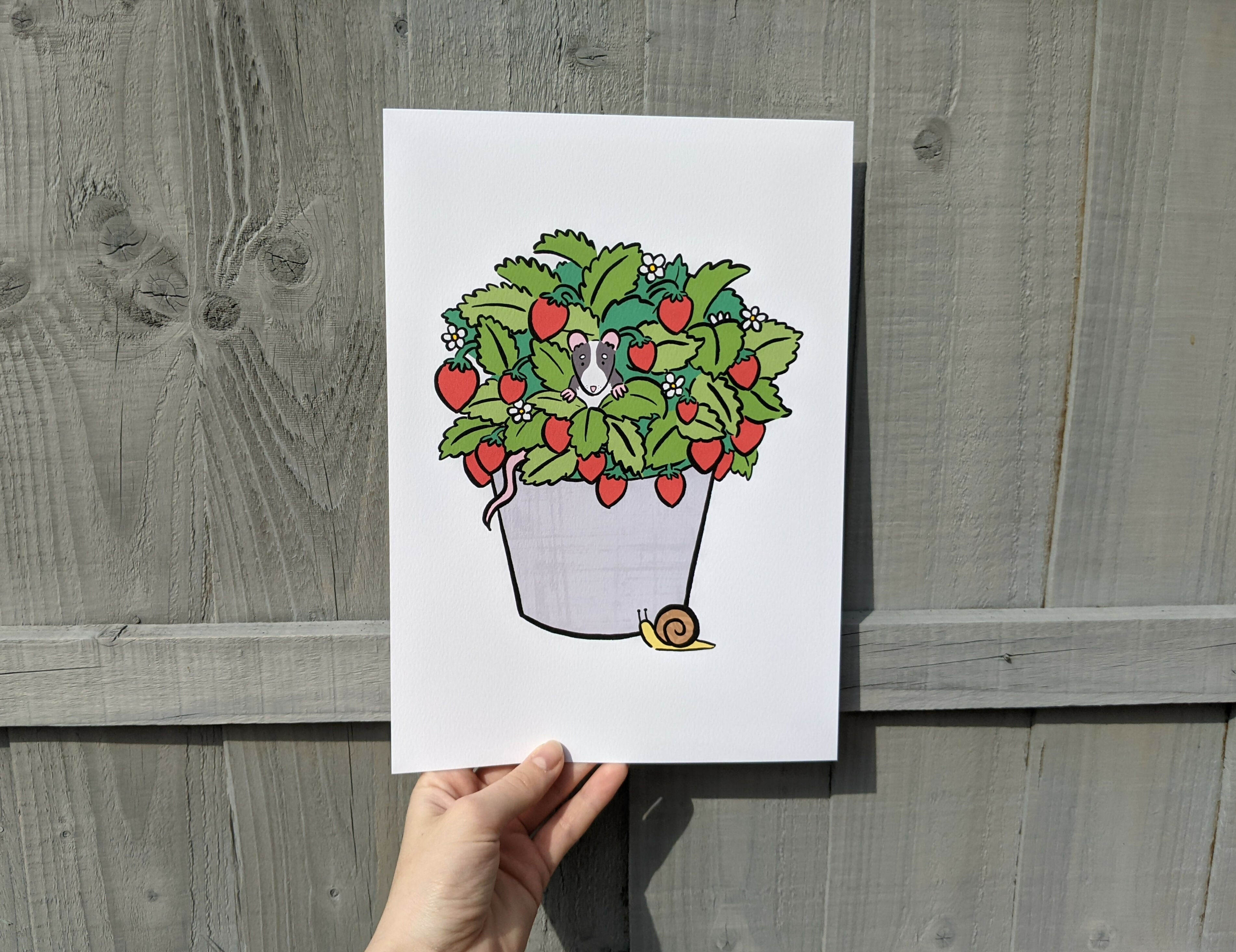 Strawberry Patch Rat A4 Print