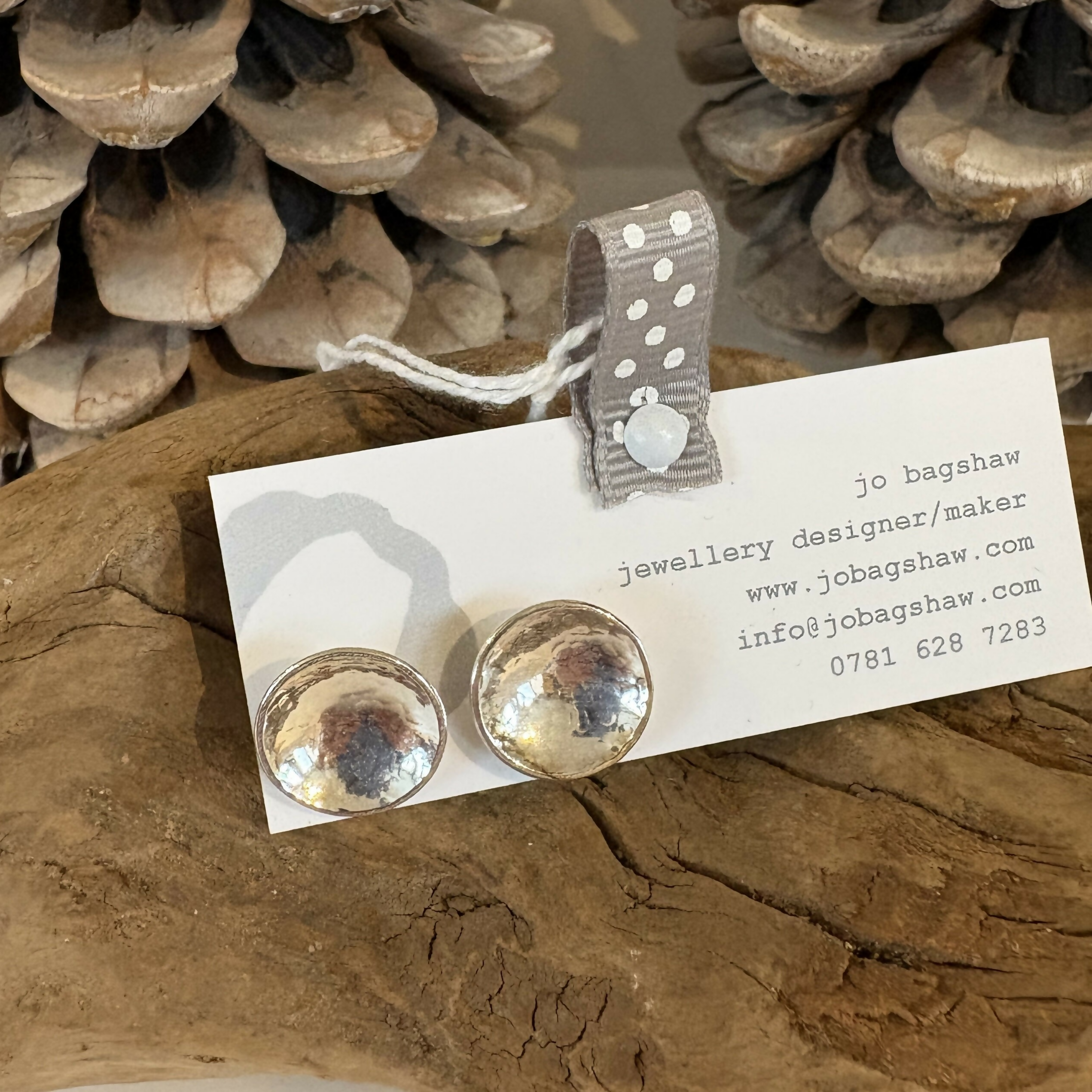 Sterling Silver Dome Stud Earrings with Hammered Finish