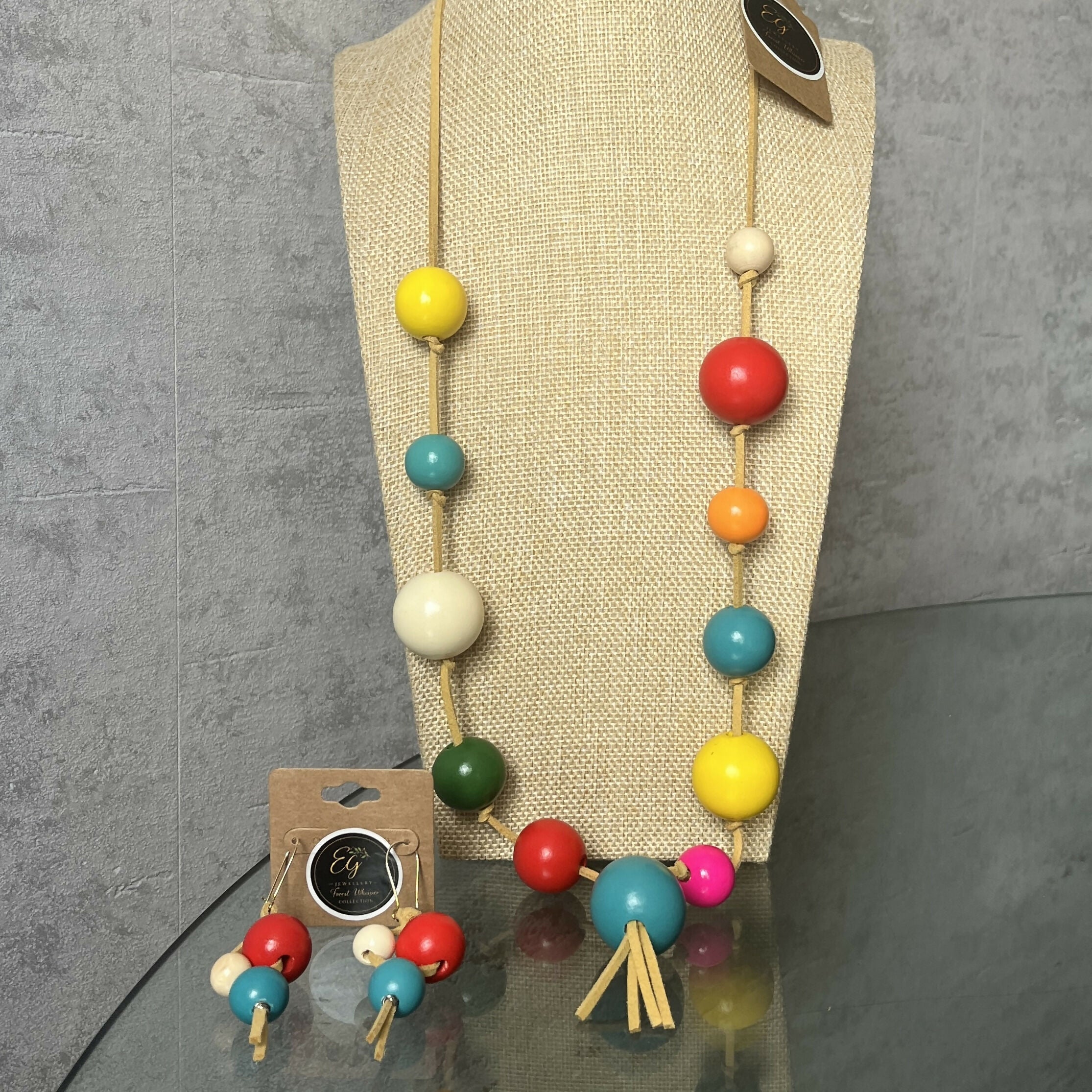 Rainbow Bead Necklace & Earrings Set