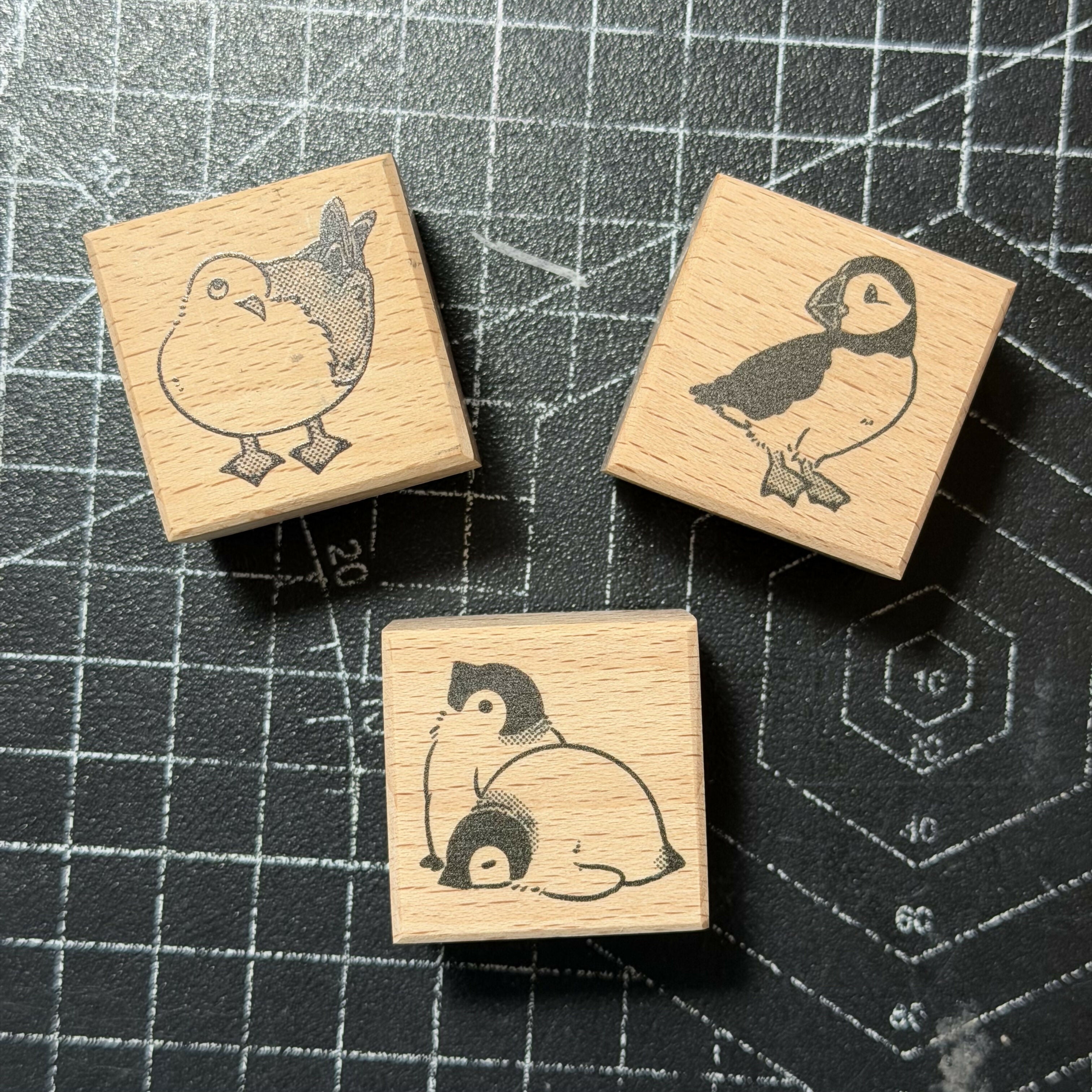 Wooden Stamp – Puffin, Seagull, Penguin 3 × 3 cm