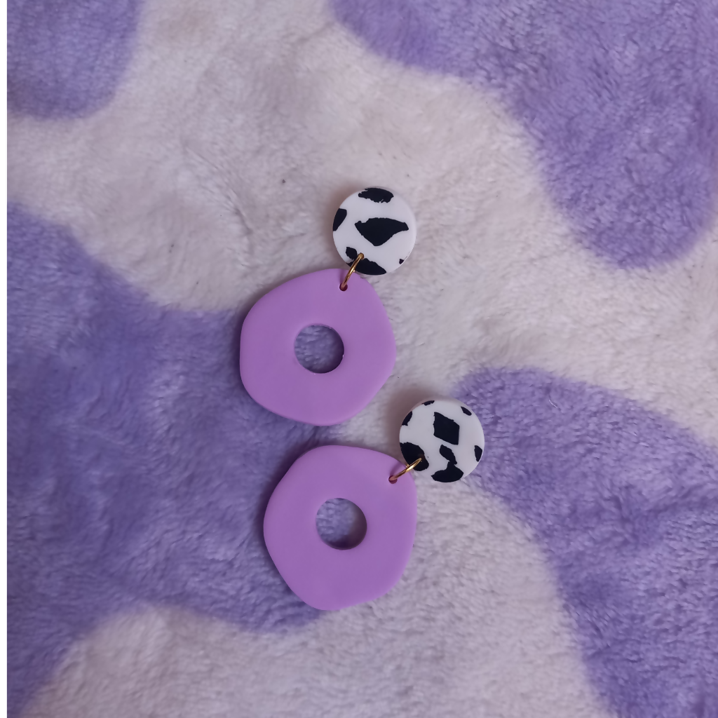 Polymer Clay Organic Donut Cow Print Earrings