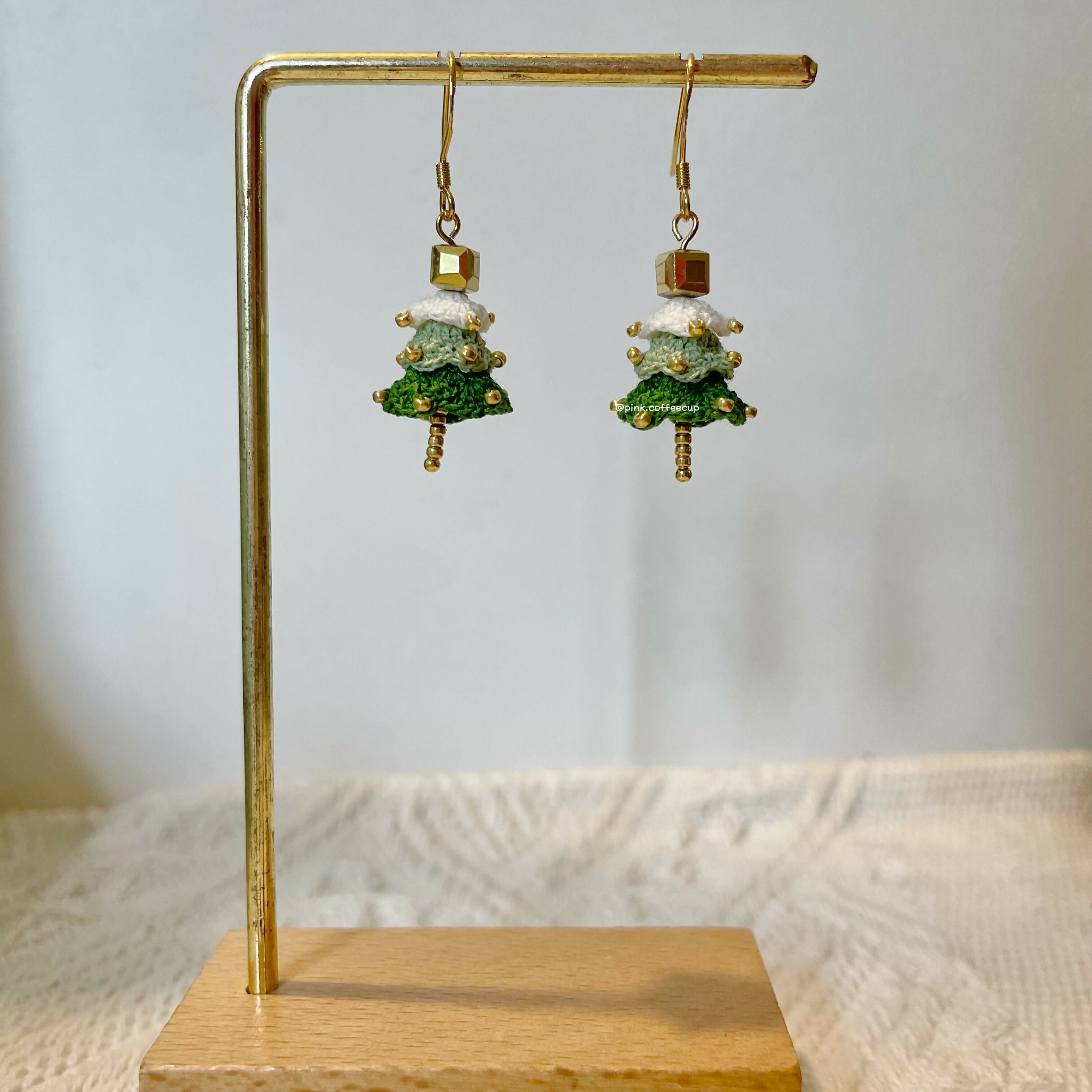 Micro Crochet Christmas Tree Drop and Dangle Earrings