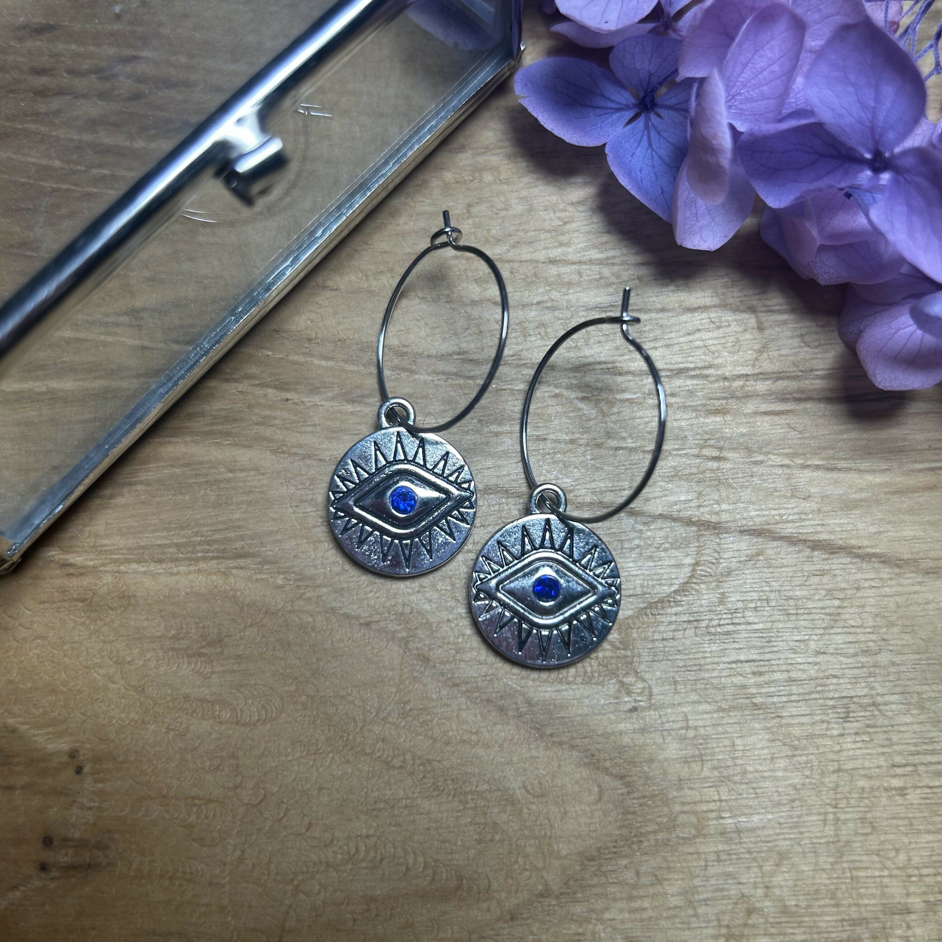 Lovely Silver plated Eye Charm Hoops