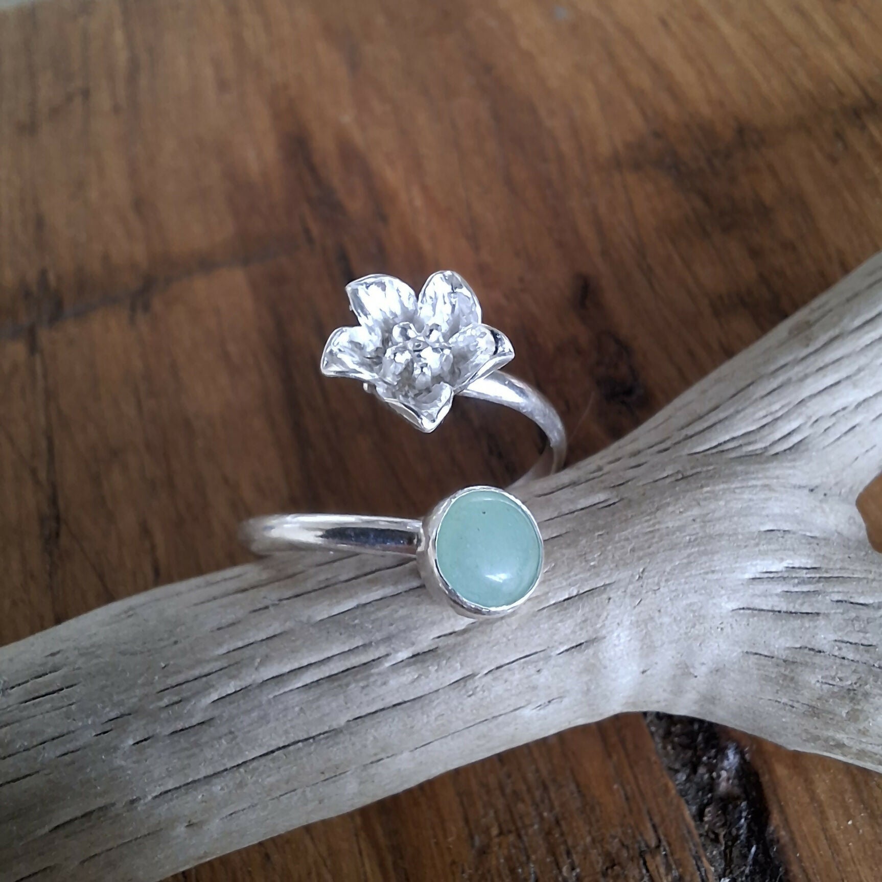 Handmade Adjustable Flower Ring With Aventurine Size M