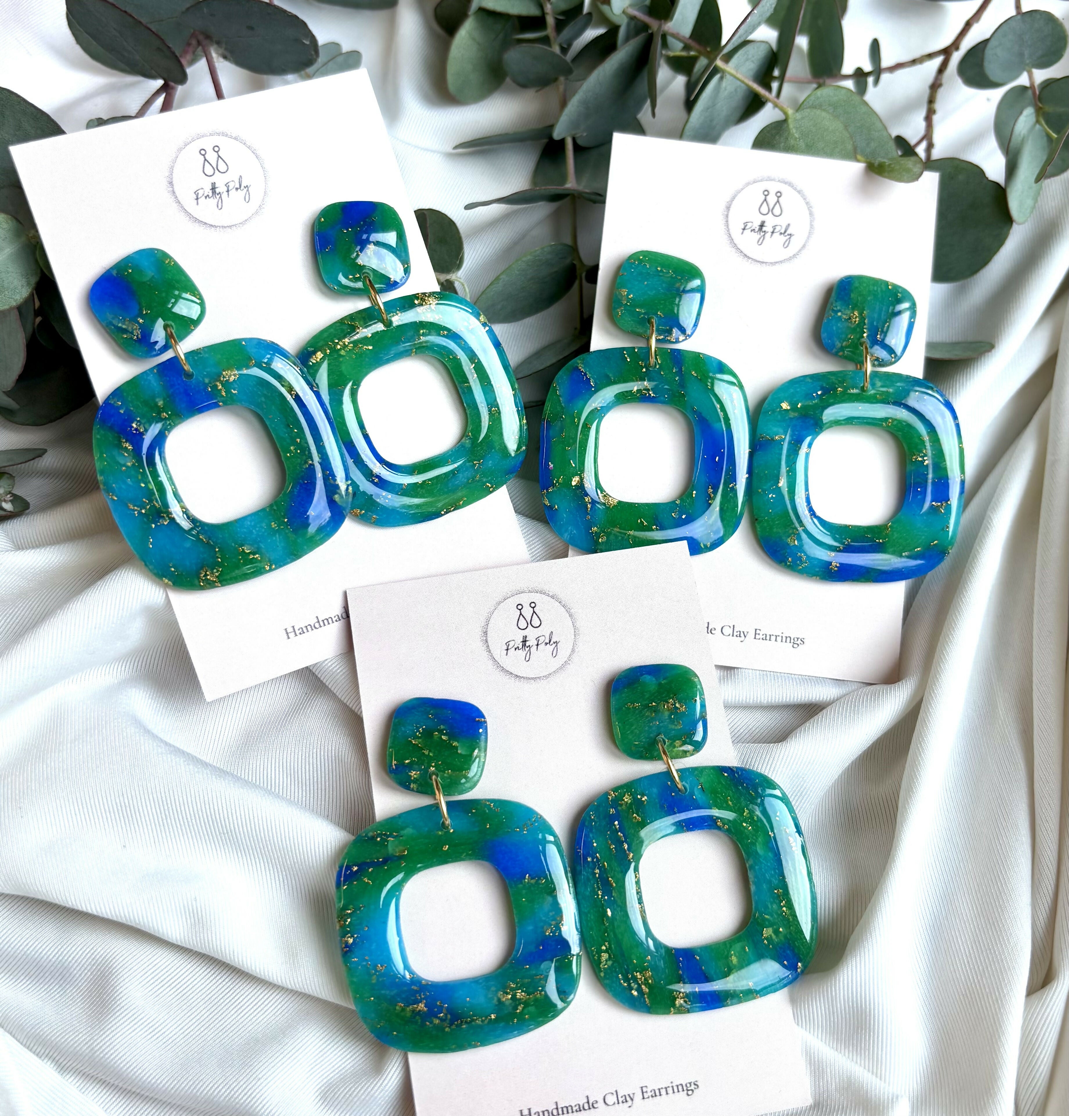 Ocean Dream Collection Square Polymer Clay Earrings