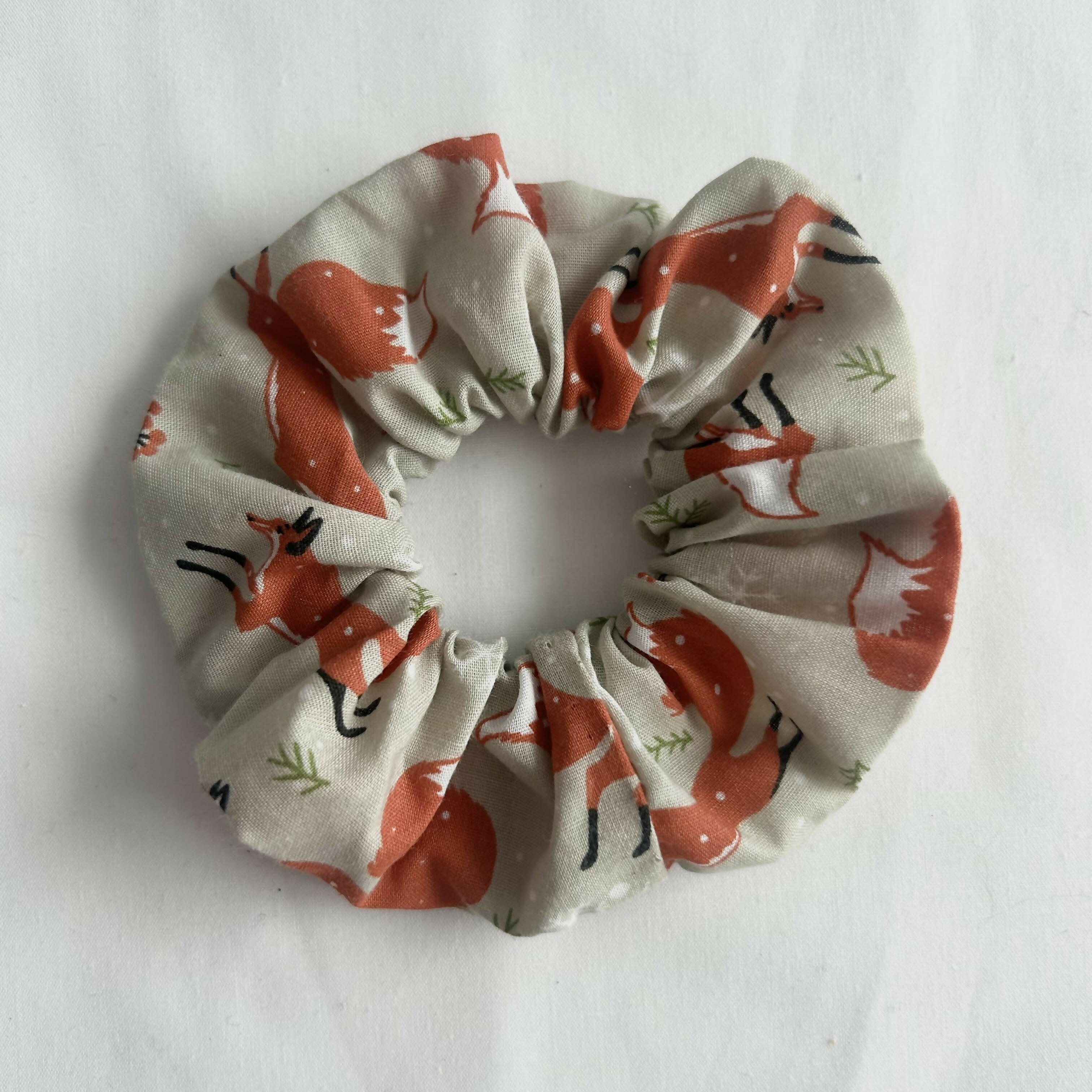 Beige Cream Jumping Fox Christmas Hair Scrunchie