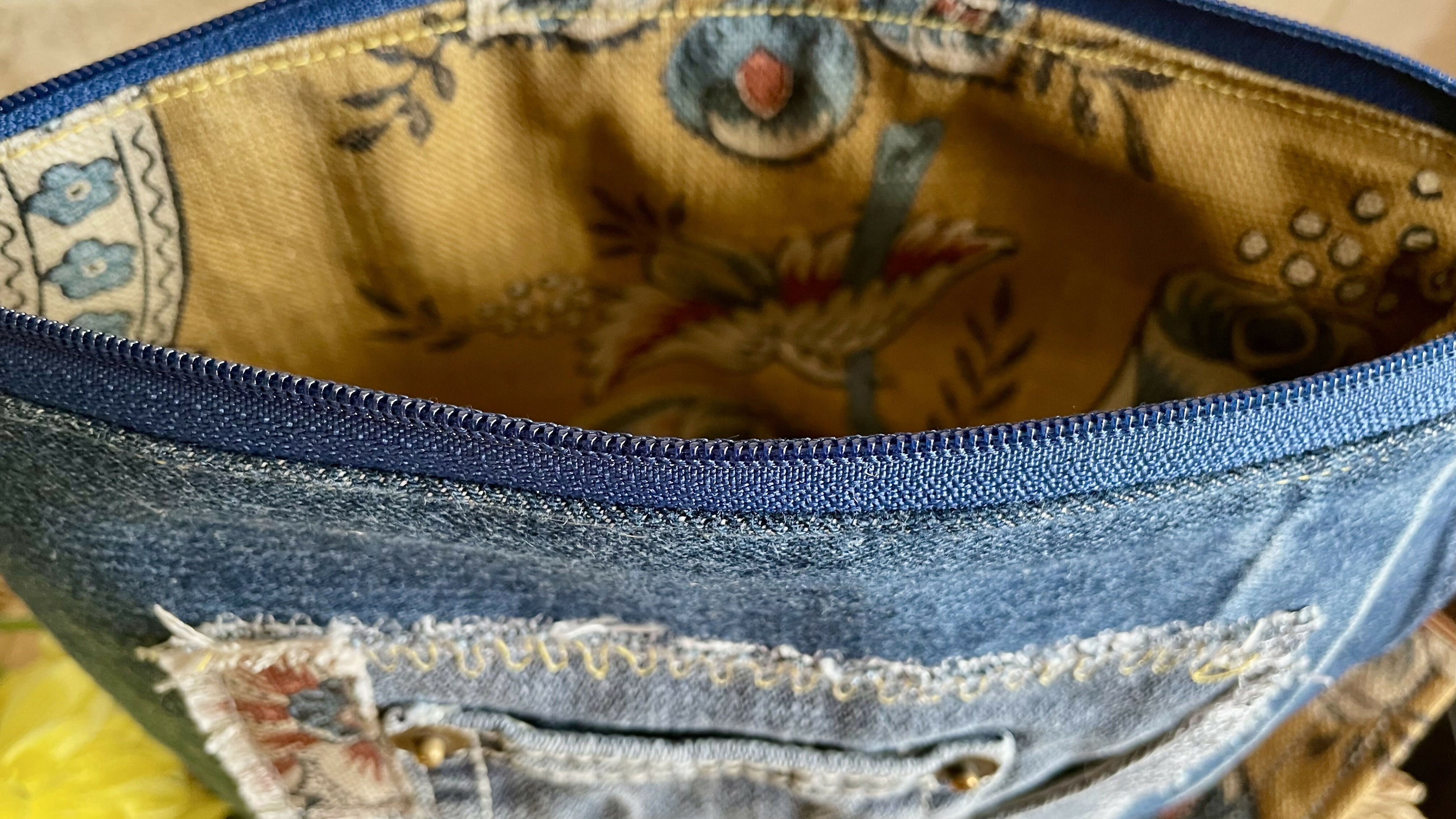 Upcycled Denim Clutch Bag with wristlet.