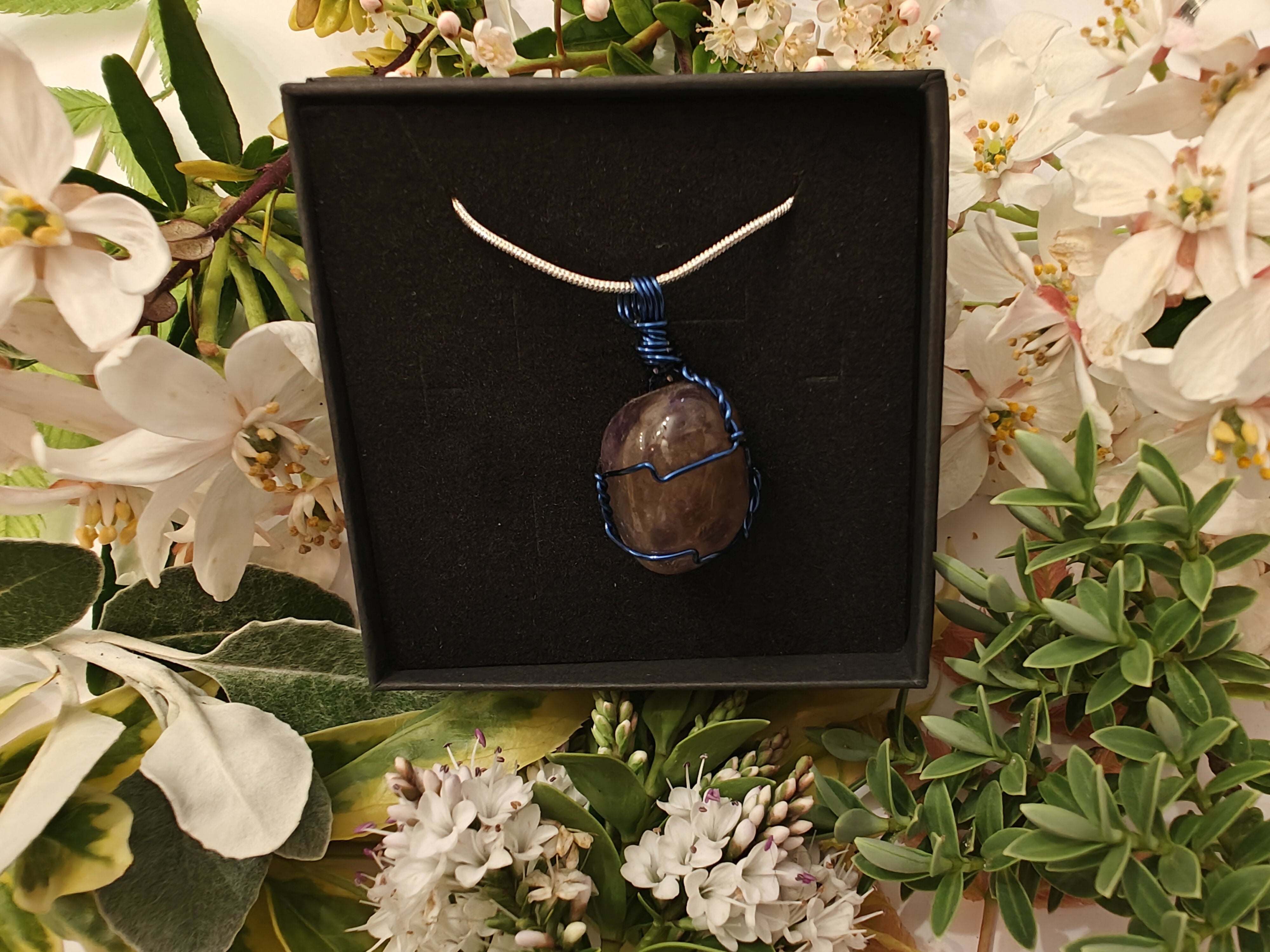 Amethyst Wire Wrapped Crystal Necklace on Sterling Silver Chain
