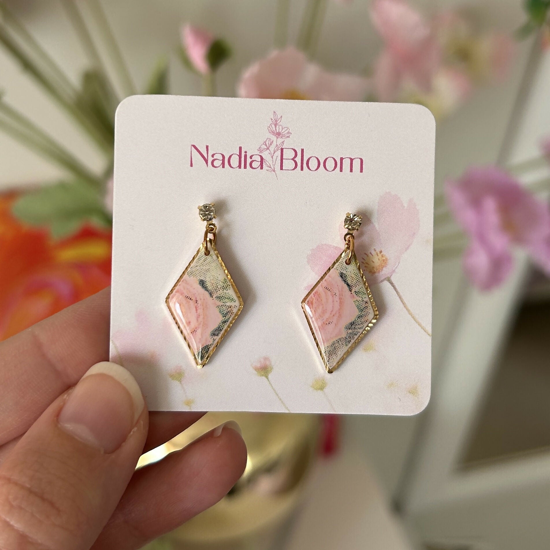 Pink Floral Polymer Clay Earrings