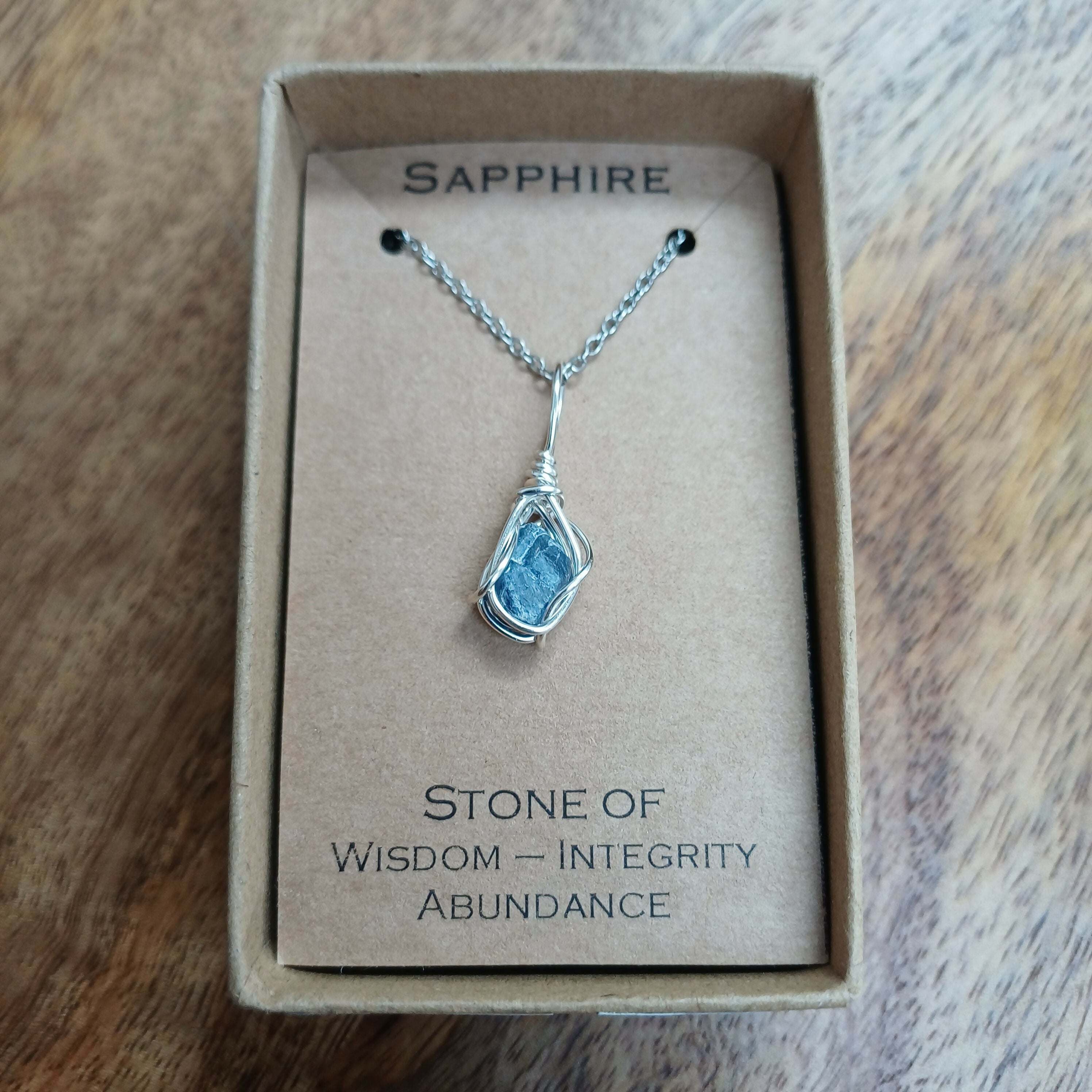 Raw Sapphire Wire Wrapped Pendant