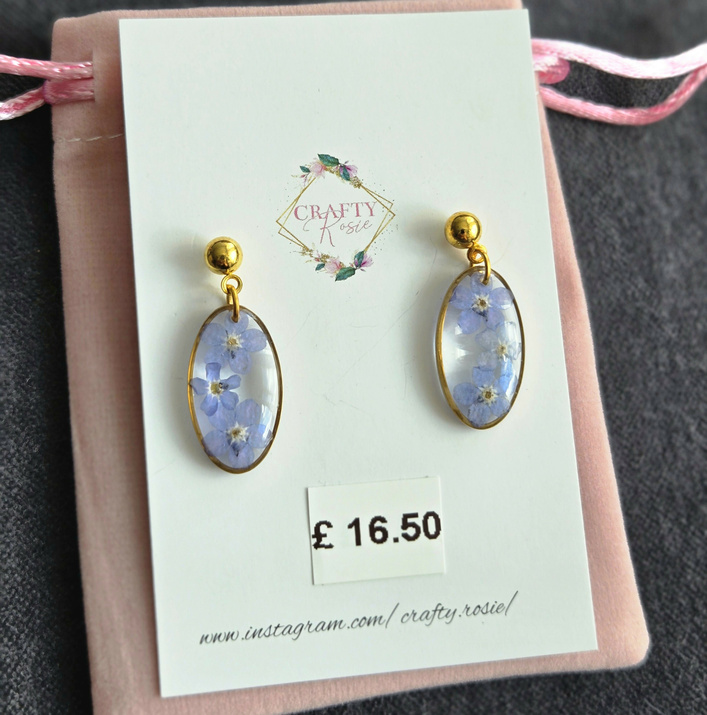 Stainless Steel Real Dried Forget Me Not Flowers Dangle Earrings