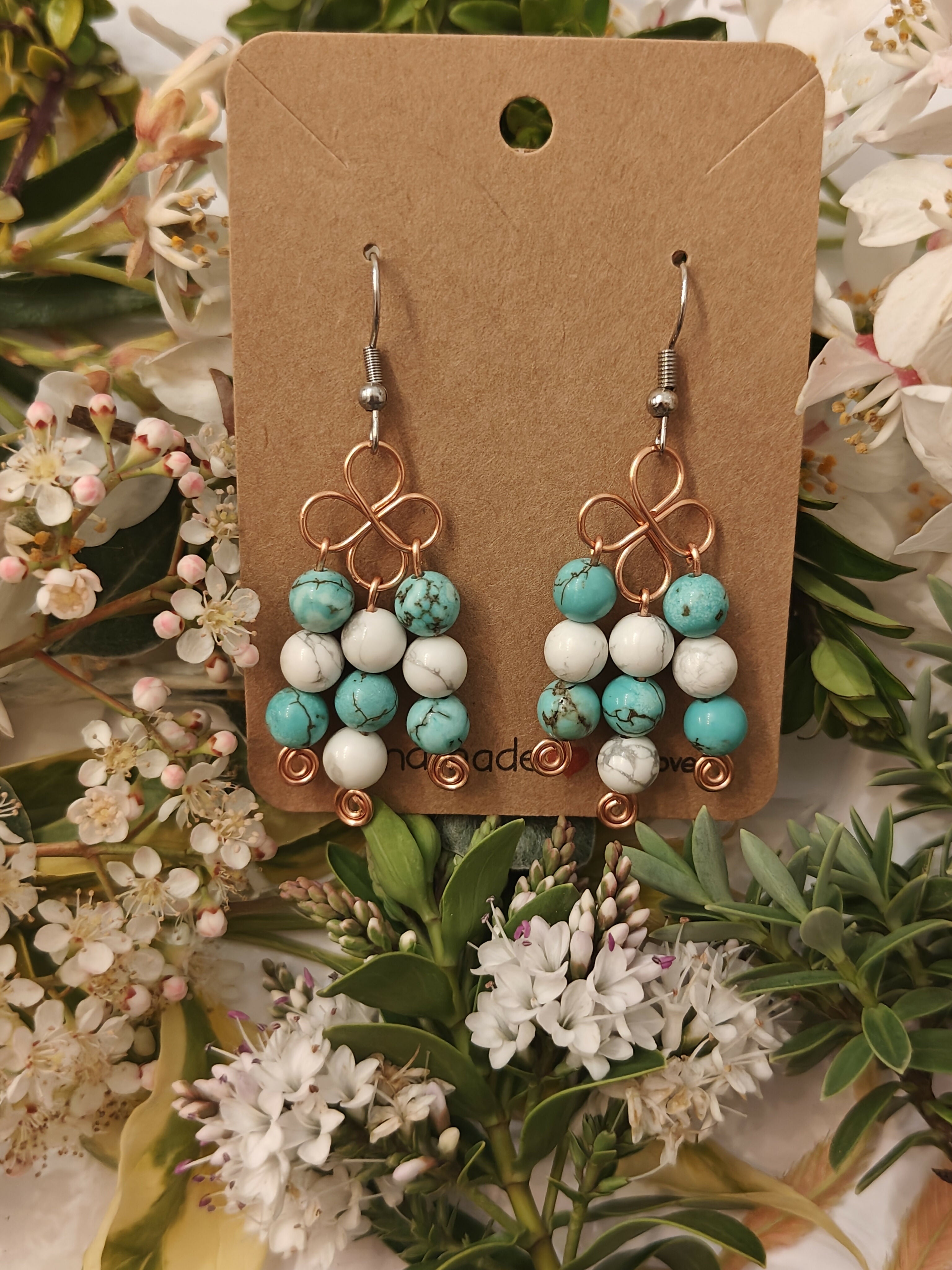 Blue Turquoise and Howlite Crystal Earrings