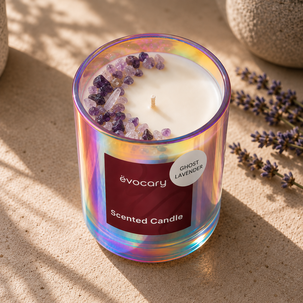 GHOST LAVENDER FRAGRANCED CANDLE & AMETHYST CRYSTALS