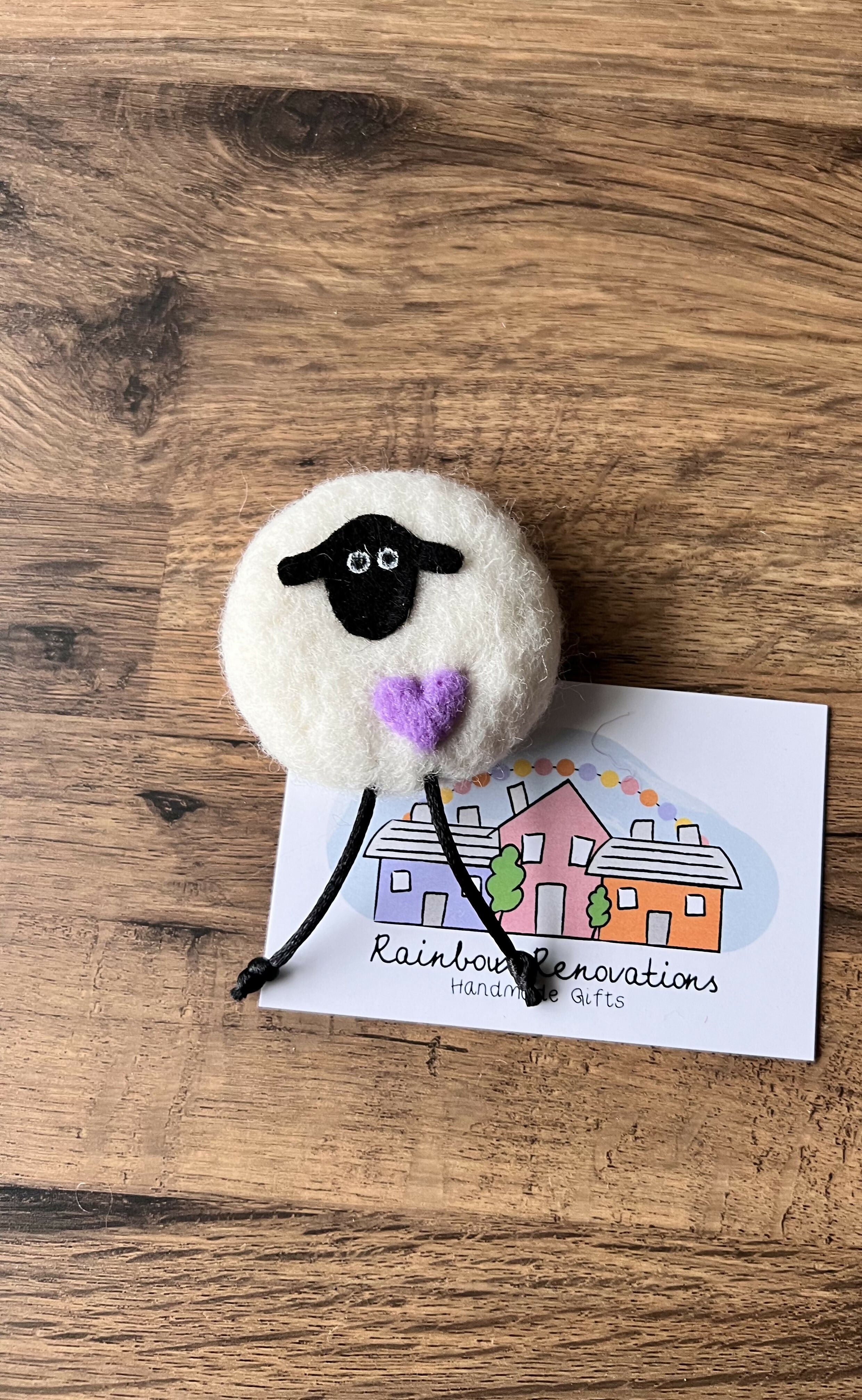 Felted Sheep with Heart Magnet