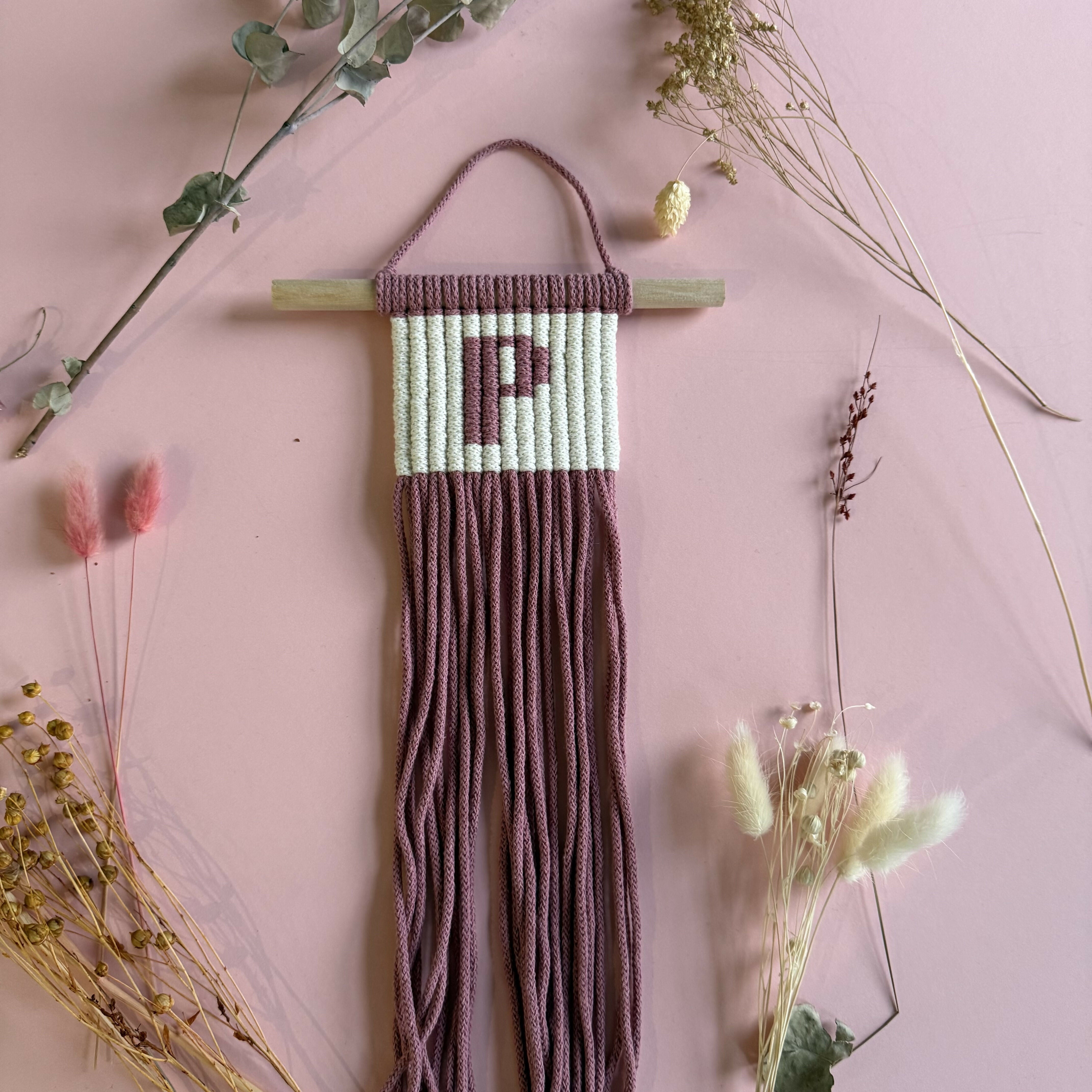 Initial Macrame Wall Hanging (Pink)