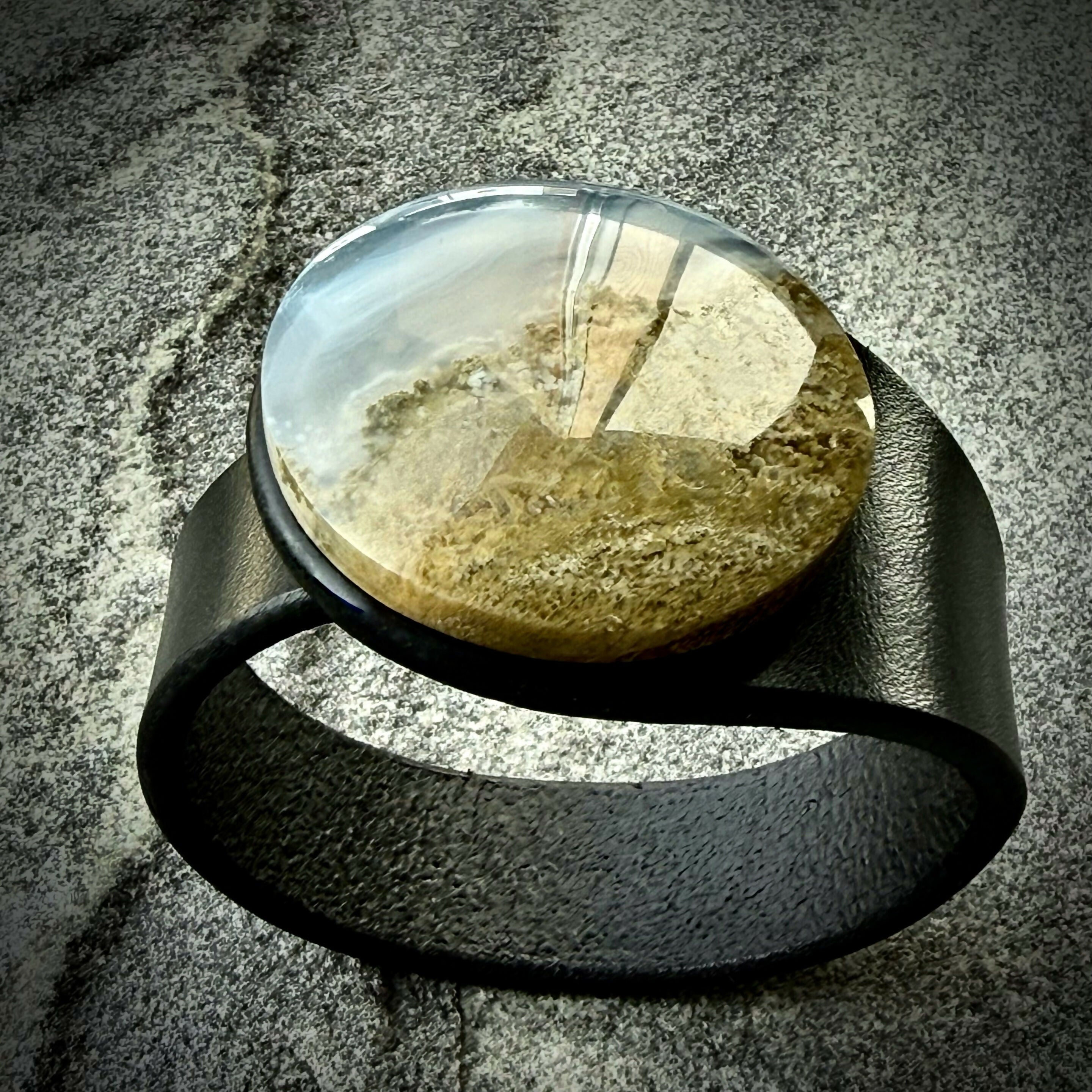 Handcrafted Natural Leather & Moss Agate Gemstone Bracelet - Size S or M