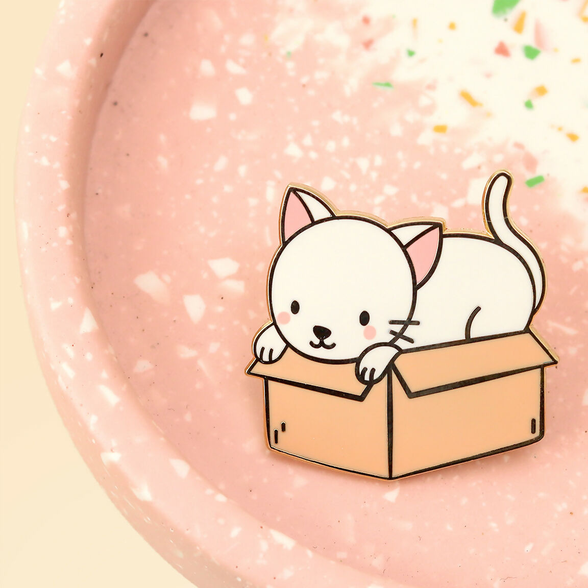 White Cat in Box - Enamel Pin