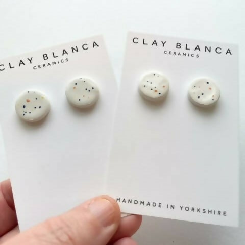 White Speckled Round Studs