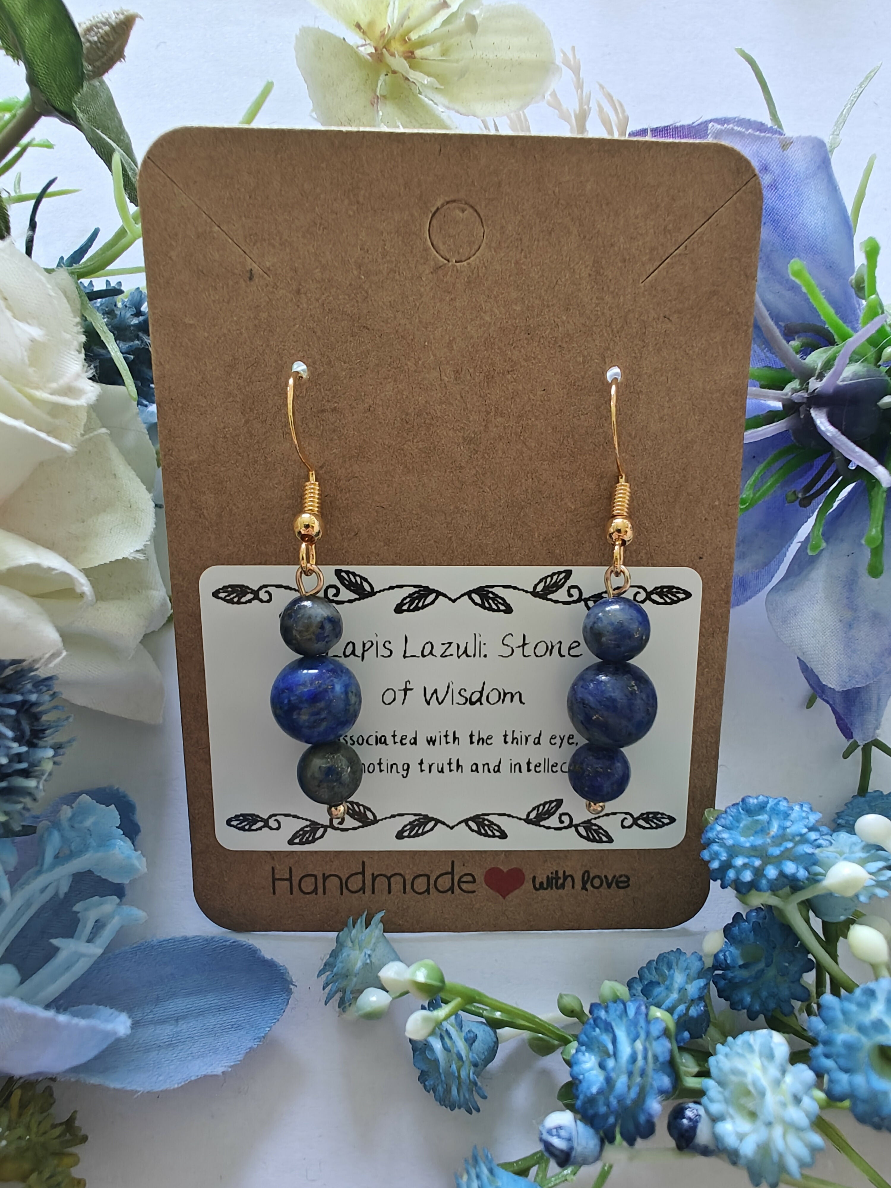 Lapis Lazuli Earrings on Gold Coloured Sterling Silver Plated Hooks