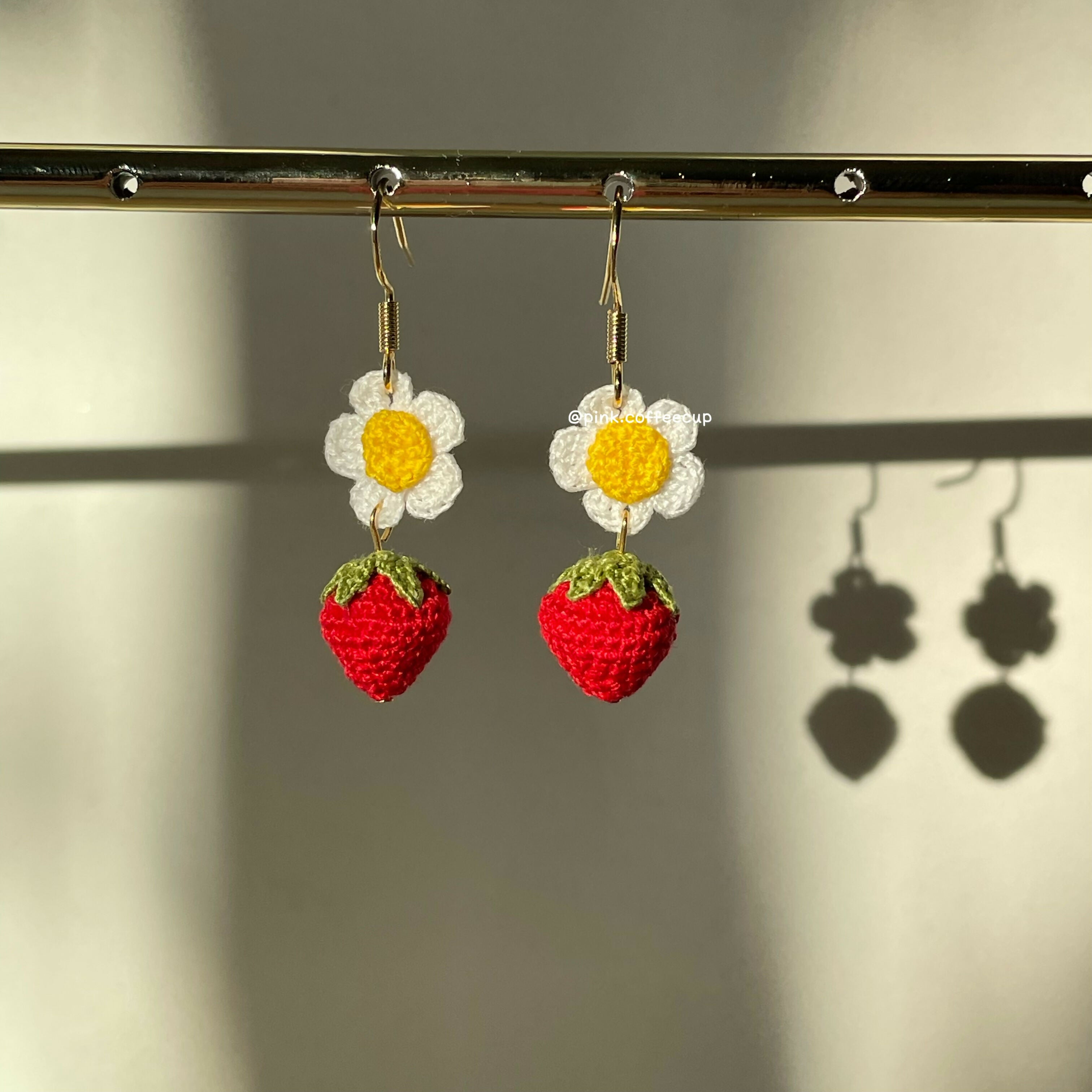 Micro Crochet Strawberry Drop and Dangle Earrings