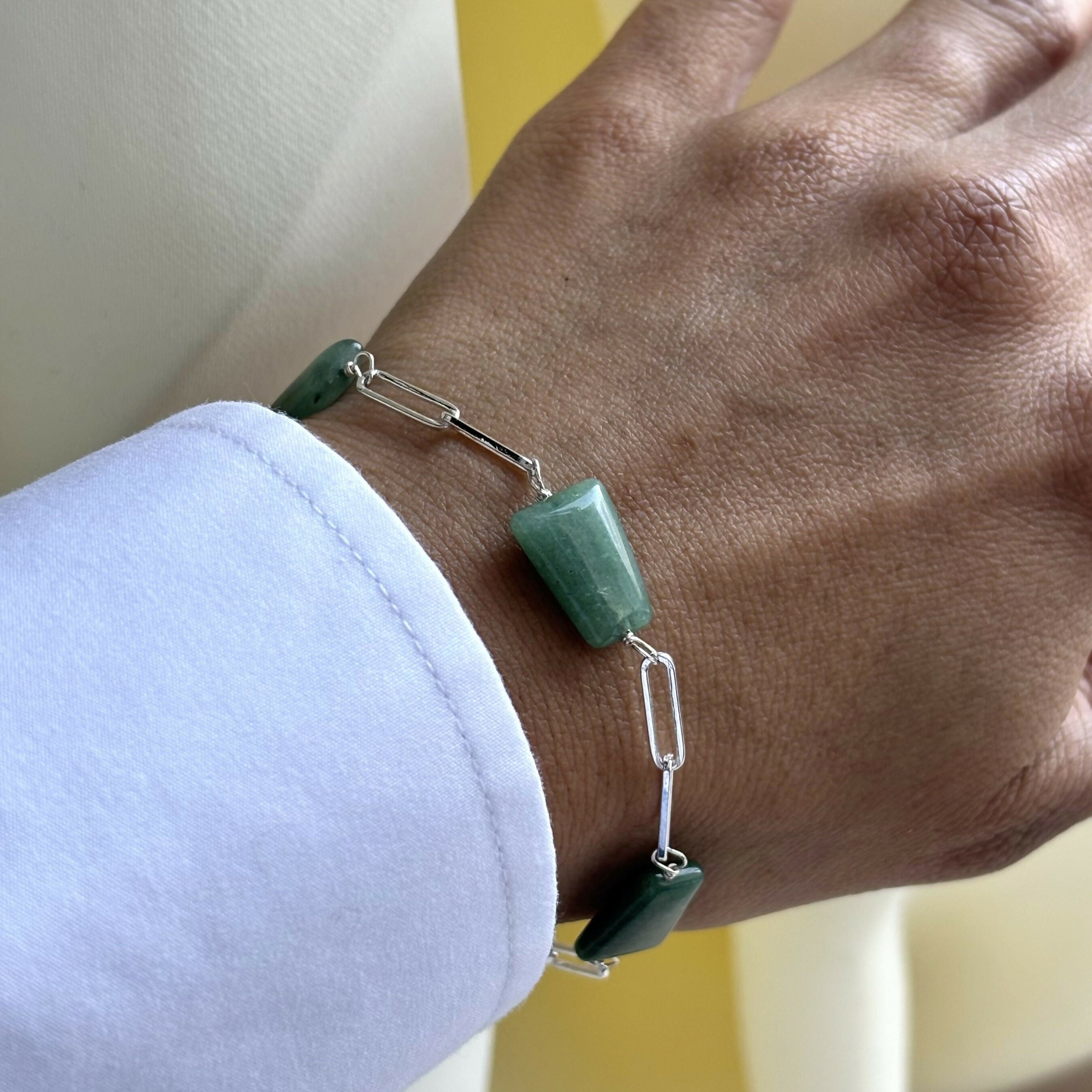 Sterling Silver Green Aventurine Links Bracelet