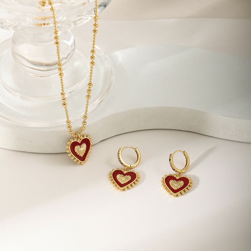 Heart Hoop Earrings | Gold & Red Enamel Charm | Art & Soul