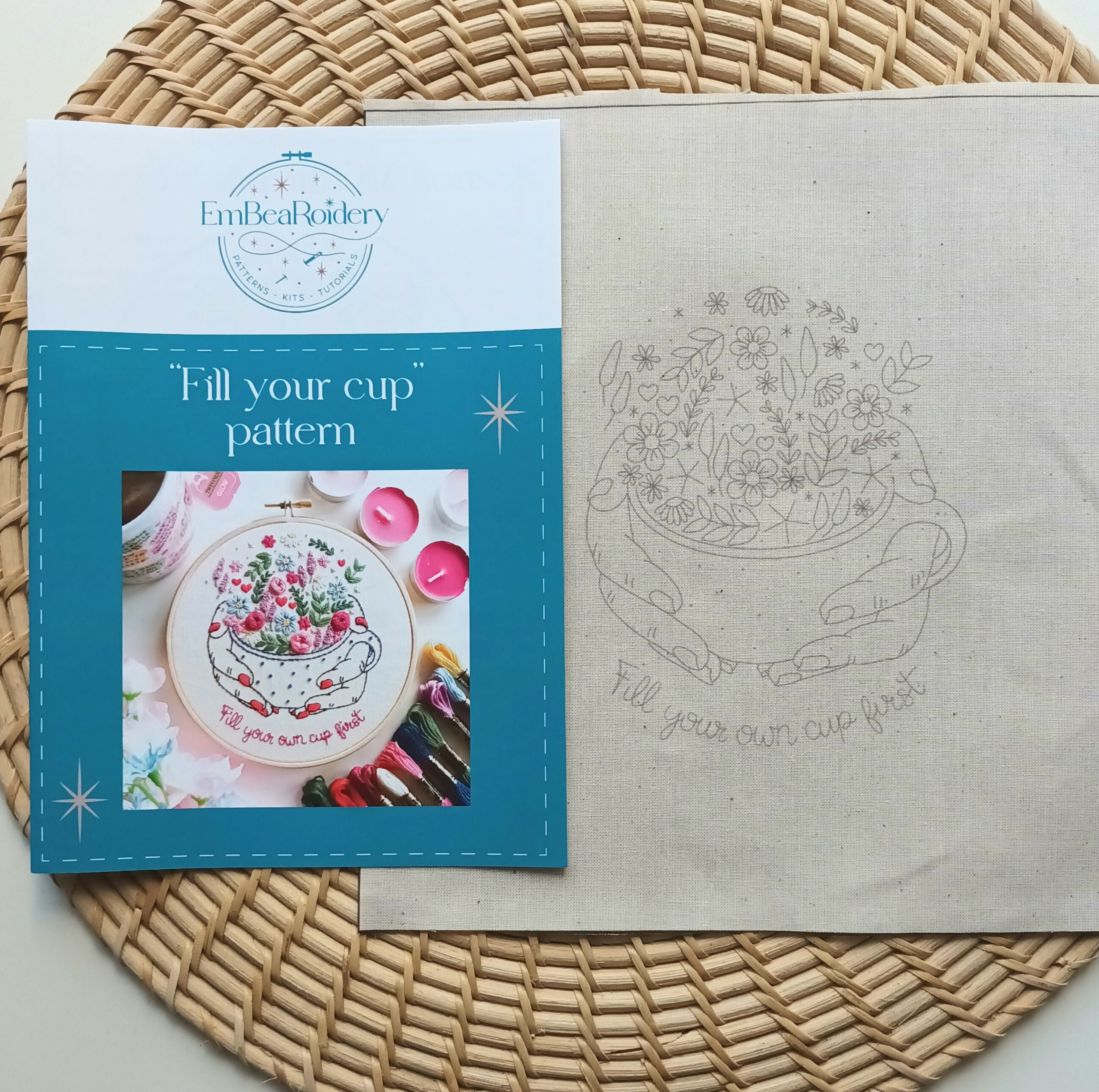 Preprinted Embroidery Pattern For Beginners - Fill Your Cup