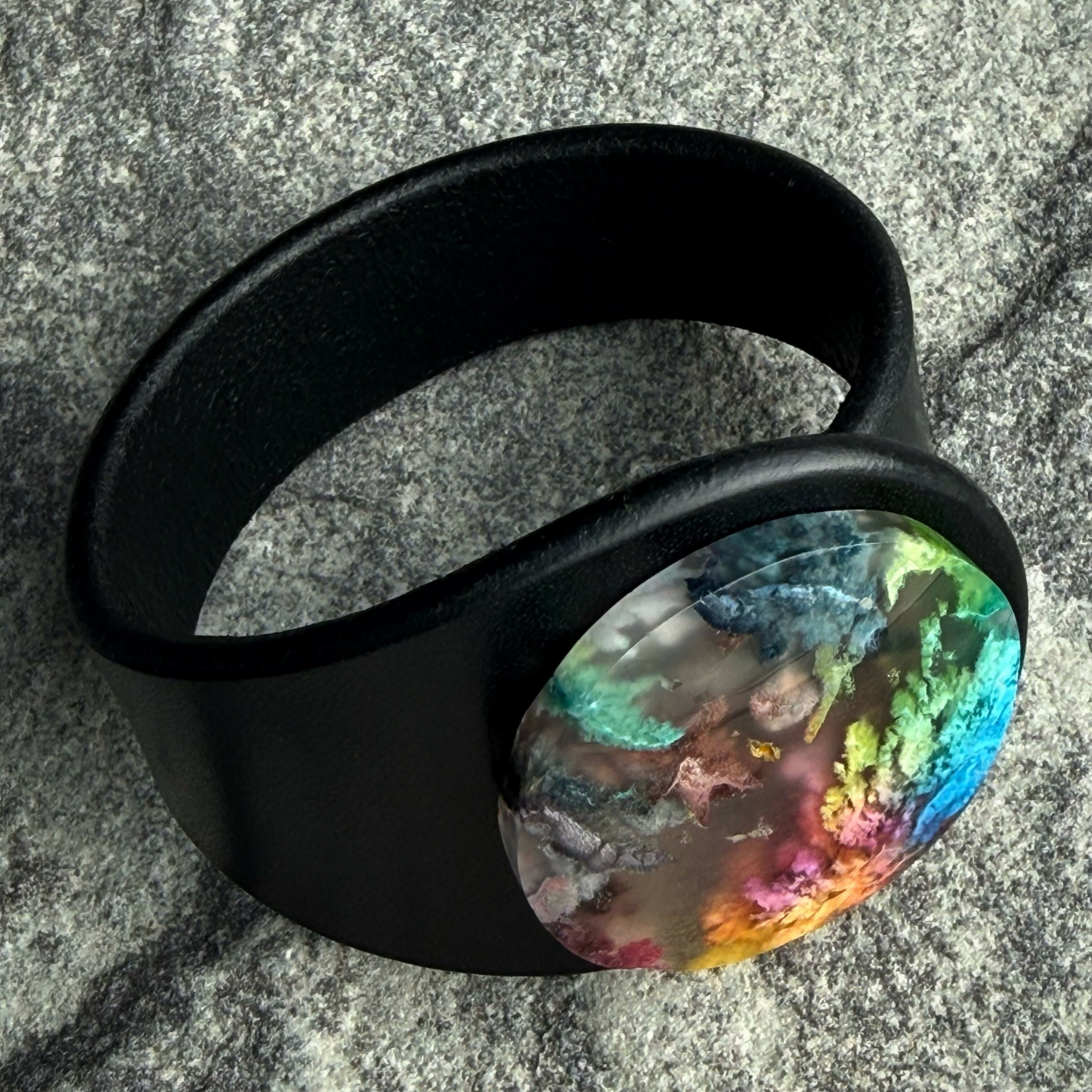 Handcrafted Natural Leather & Plume Agate Gemstone Bracelet - Size S or M