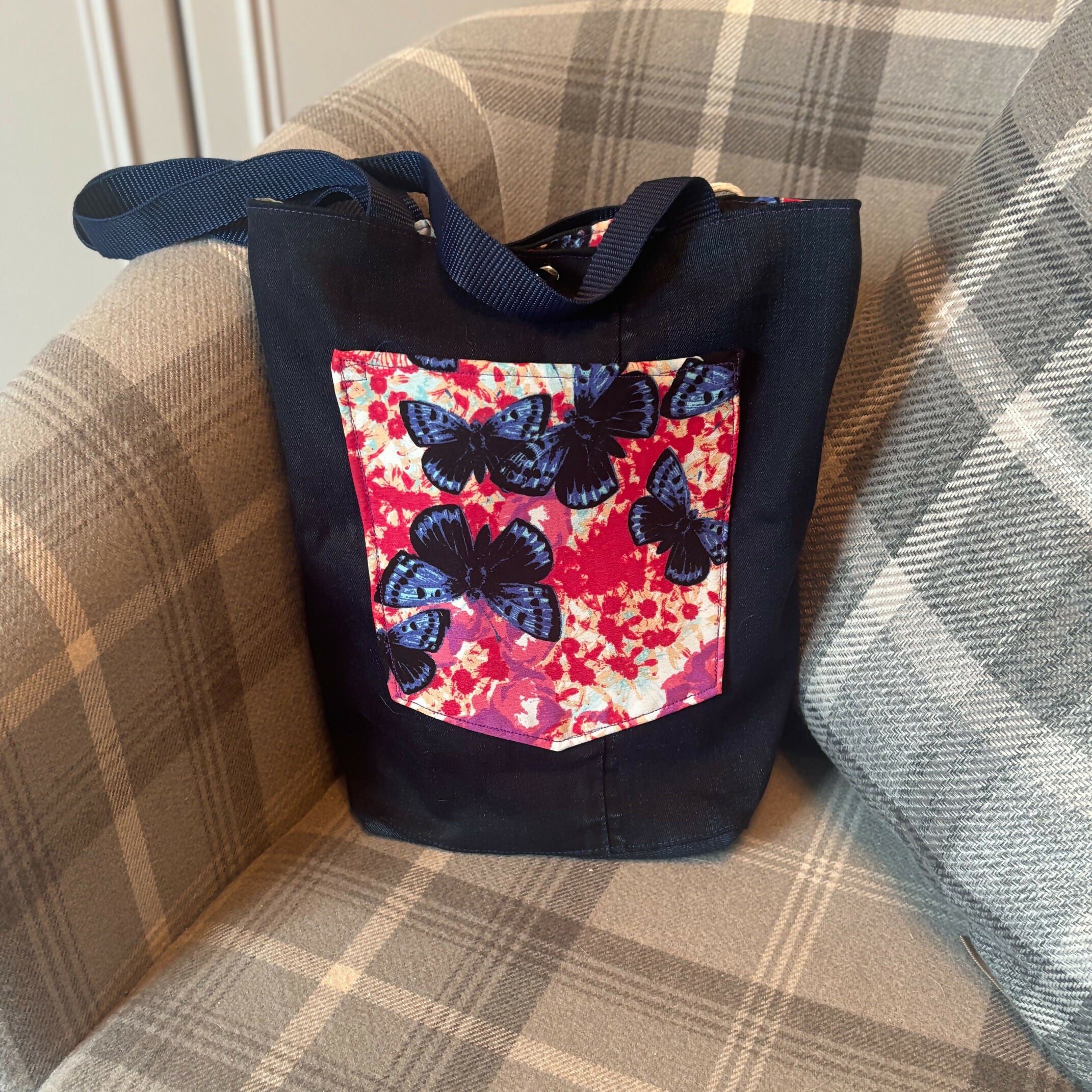 Unique Handcrafted Denim Tote Shopping Bag Handbag Made From Upcycled Jeans