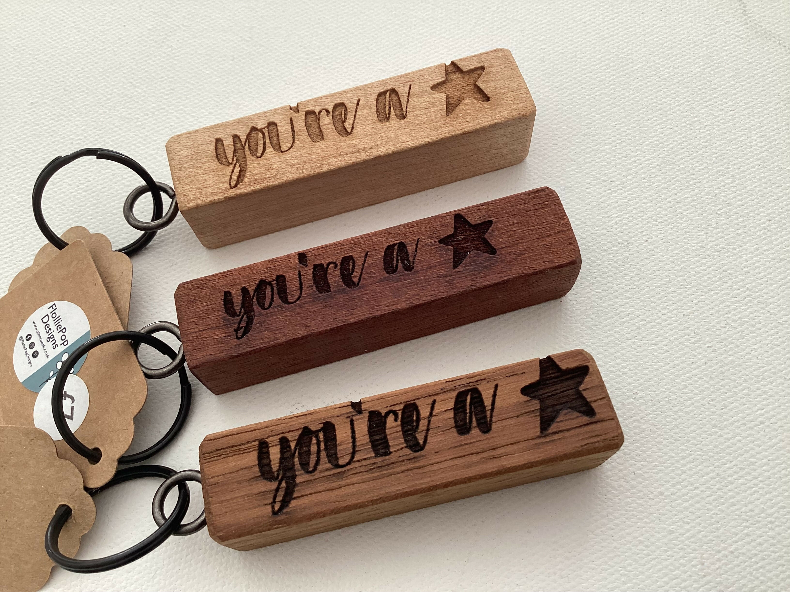 Keyring - Engraved Wooden Block - You're a Star