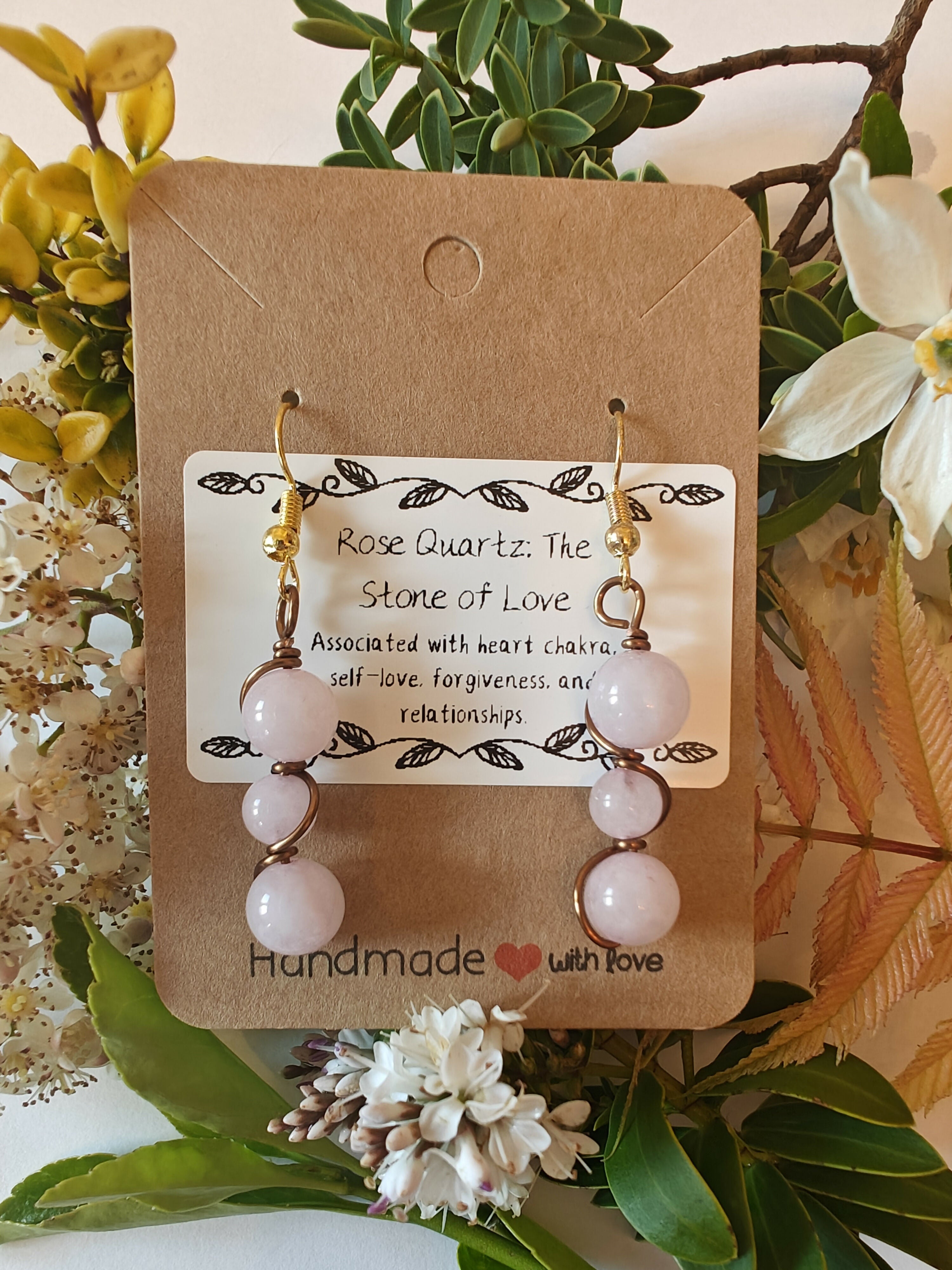 Rose Quartz Wire Wrapped Crystal Bead Earrings