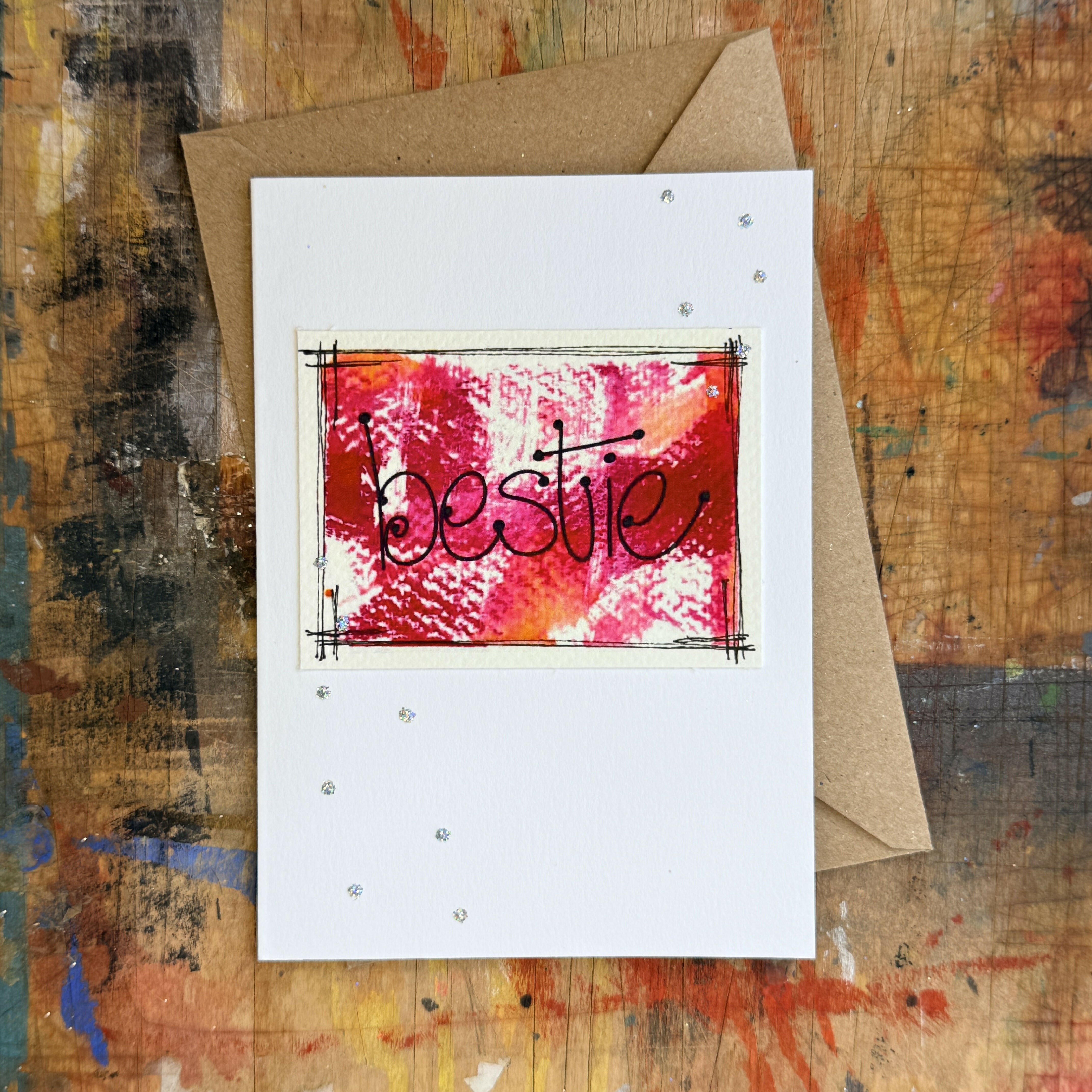 Abstract Bestie Card in Pink