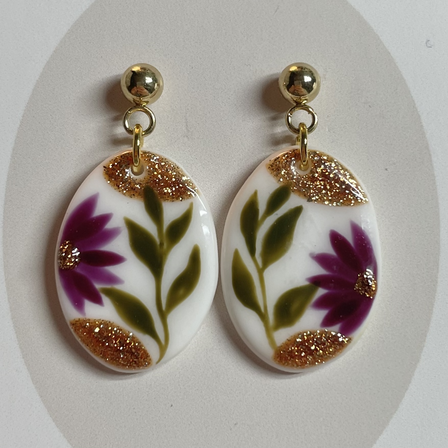Polymer Clay Earrings With Gold Plated Fastenings